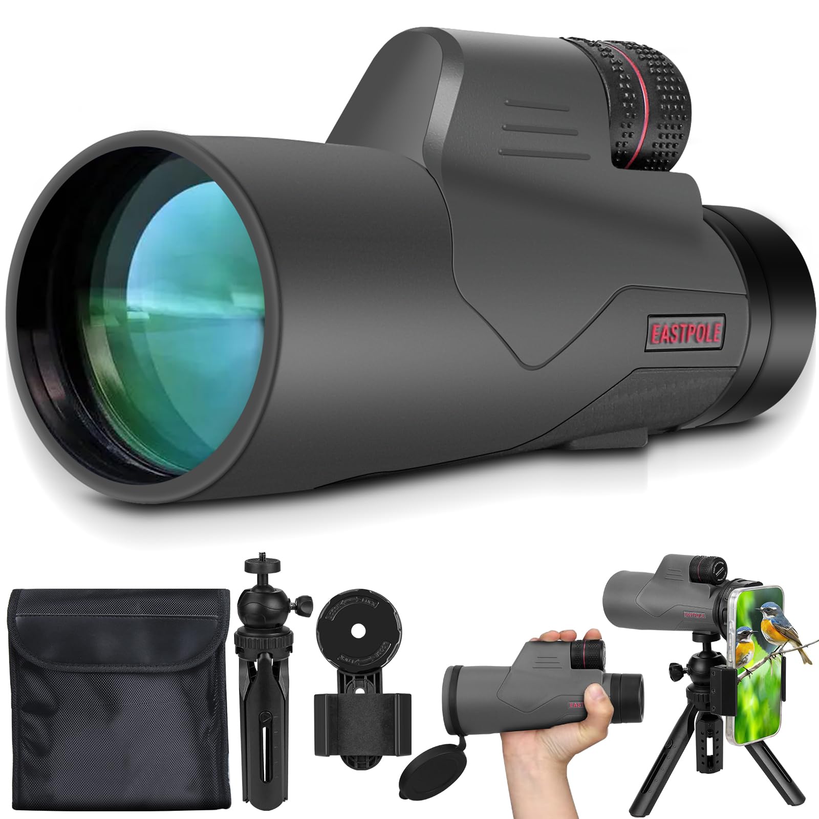 Celticbird Monocular 12X56 High Power Monocular Telescope For Adults With Smartphone Adapter, Fmc Lens & Bak4 Prism, For Bird Watching, Hunting, Hiking, Camping And Concerts(Grey)
