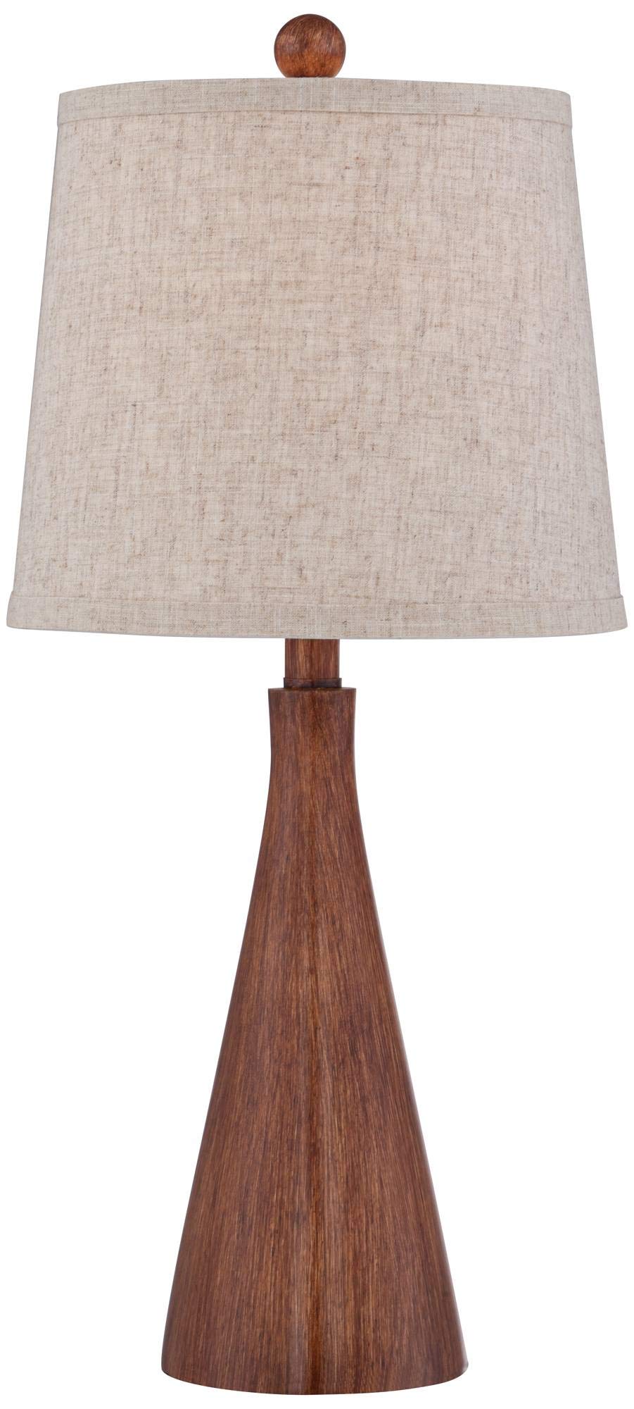 360 Lighting Fraiser Modern Accent Table Lamp 23 1/2" High Brown Faux Wood Tapered Column Oatmeal Drum Shade For Bedroom Living Room House Home Bedside Nightstand Office Entryway Kids Family