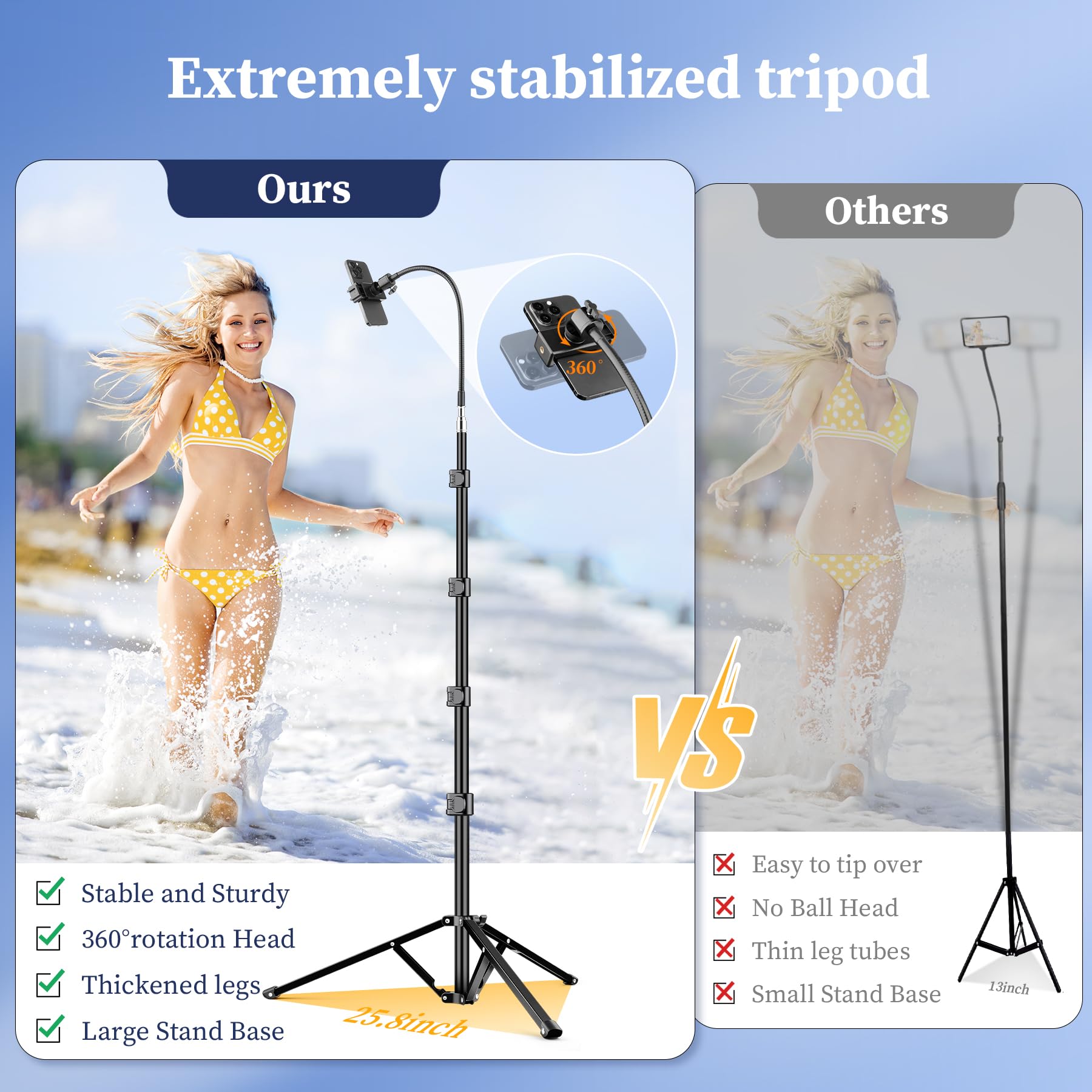 Victiv Flexible Tripod For Iphone, 88" Tall Cellphone Tripod With Gooseneck, Phone Holder And Wireless Remote, Camera Phone Stand For Recording Filming, Compatible With Iphone/Android