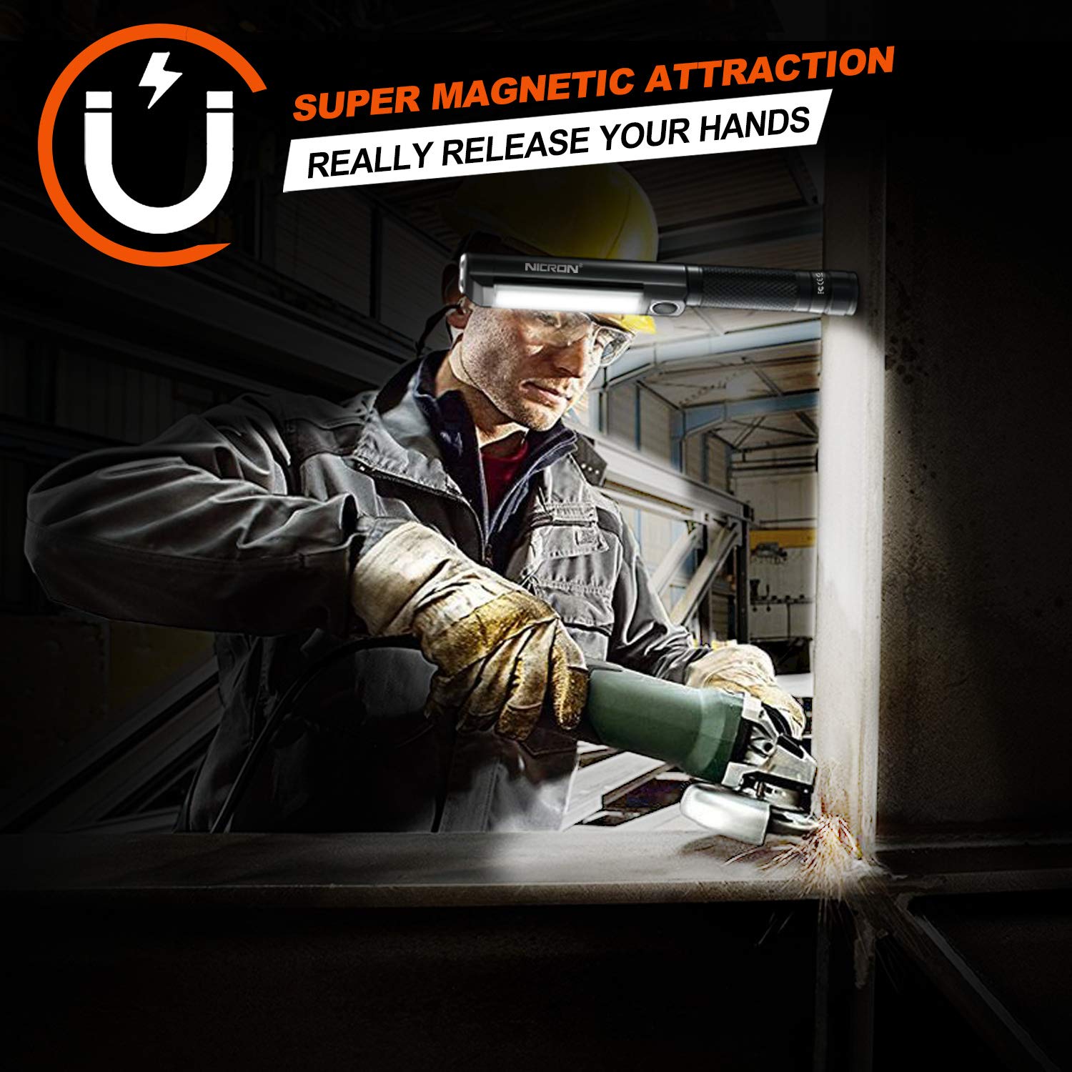 Nicron Worklight Flashlight Pocket Cob Magnetic Base Work Light, 500 Lumens Inspection Pen Light 5 Modes Led Flood Beam Wl15 Handheld Led Flashlight 3Aaa For Car Repair, Household And Outdoor Use