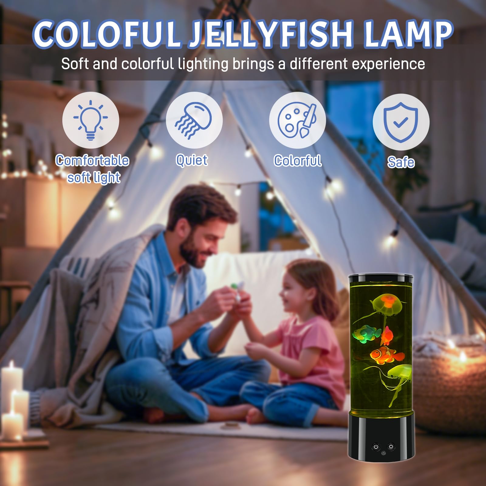 Com4Sport 11.6 Inch Jellyfish Lamp With 17 Color Changing Effects, Led Jellyfish Tank Table Lamp Decorations, Portabe Table Mood Lamp For Room Office Night Light Liquid Motion Lamp Ideal For Kids