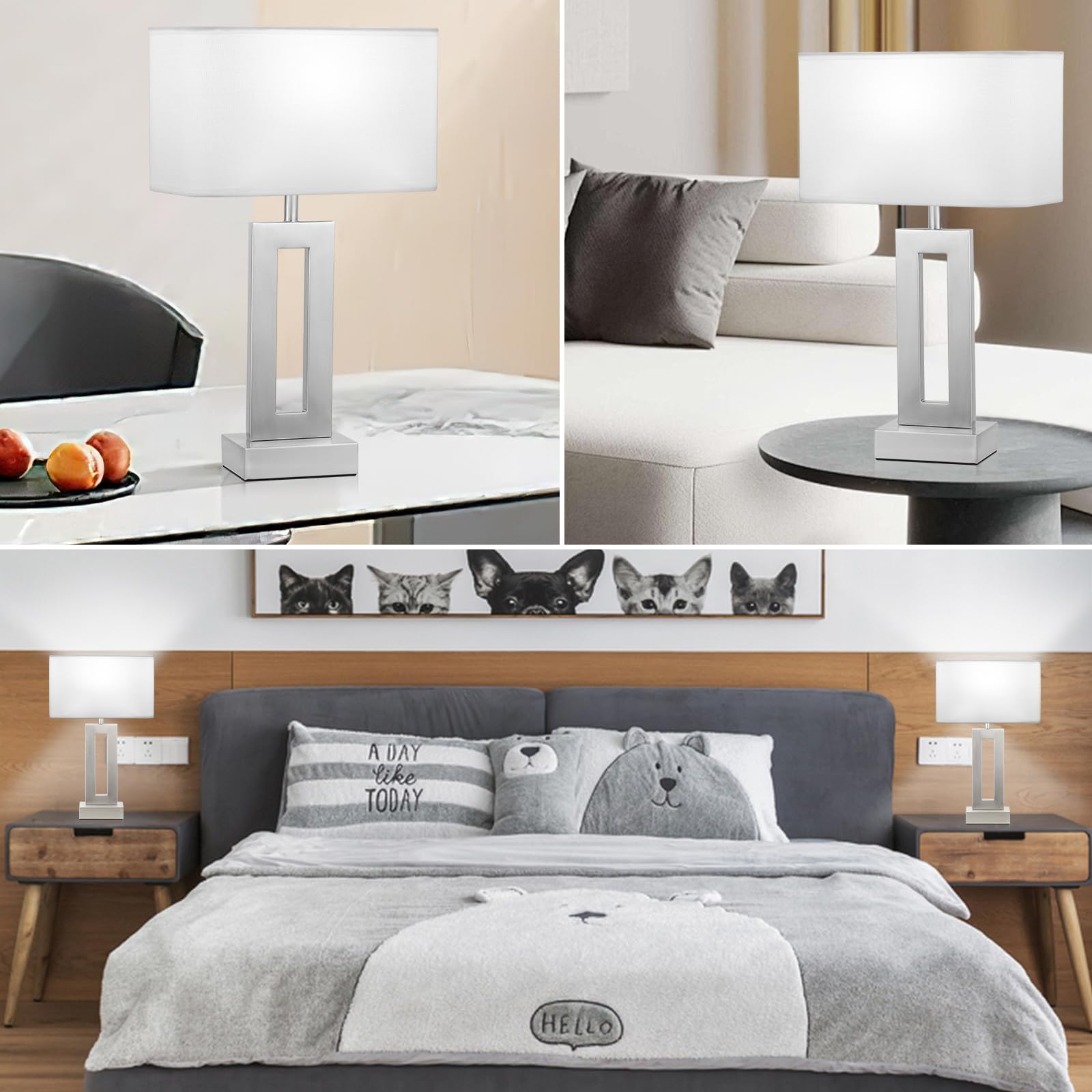Seealle Bedroom Table Lamps Set Of 2 - White Silver Touch Bedside Lamps With Usb C+A, 3 Way Dimmable Gold Lamp For Nightstand, Modern Night Stands Lamps For Living Room End Tables