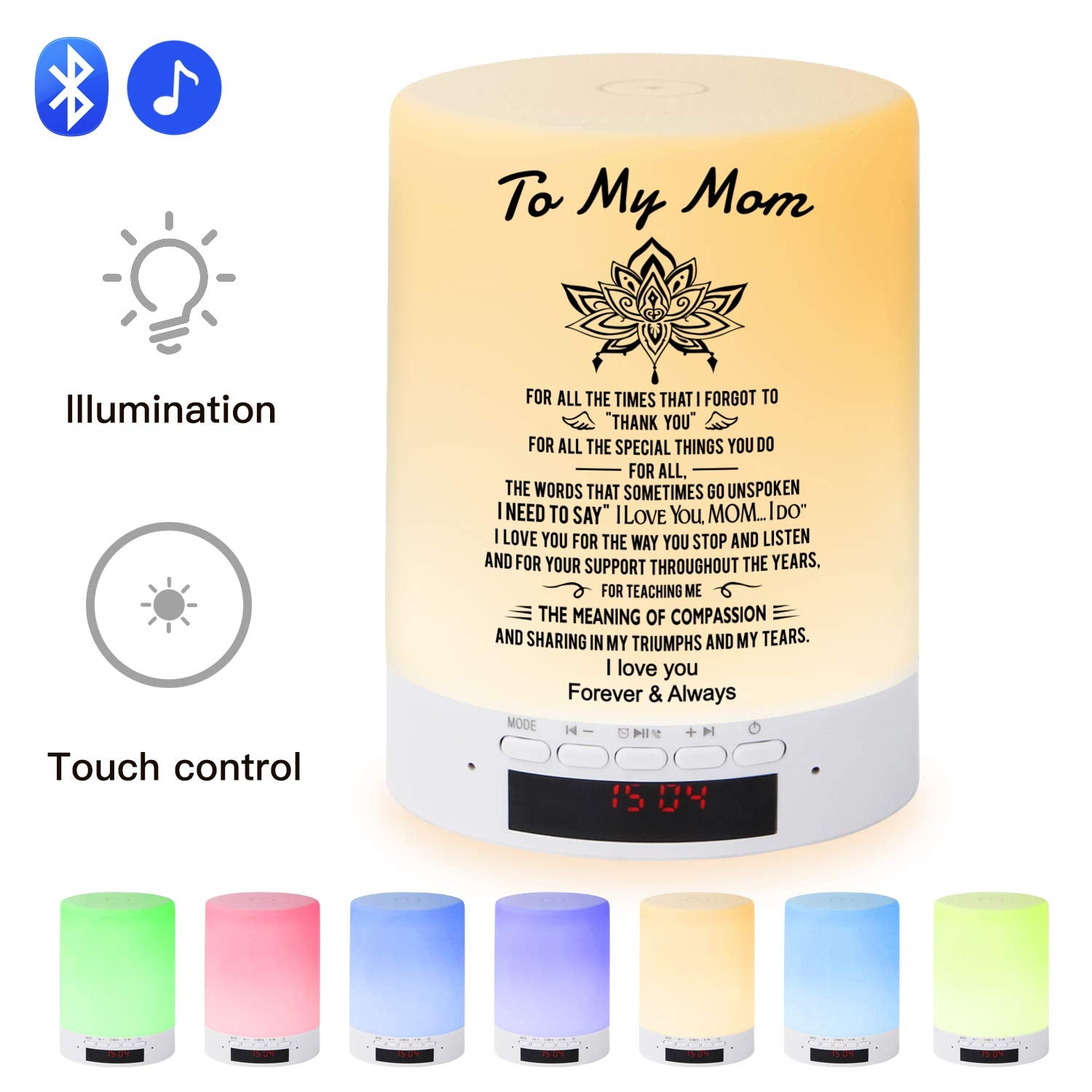 Kenon Engraved Touch Table Lamp For Mom, Personalized Touch Sensor Bedside Lamps With Bluetooth Speaker, Birthday Mother'S Day For Mom