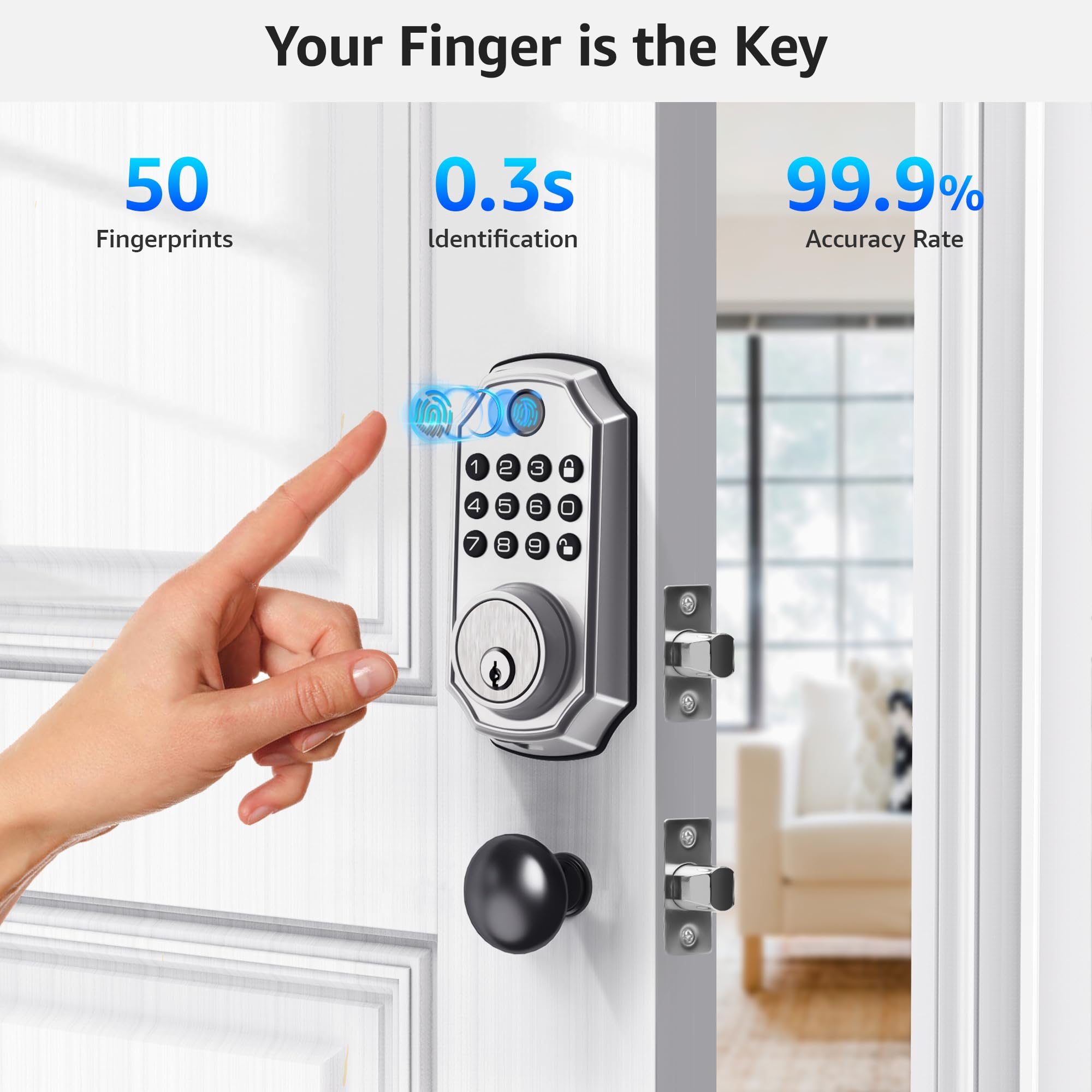 Lock&Solver Keyless Entry Door Lock, Smart Lock For Front Door, Keypad Fingerprint Doorlock, App Remote Control, One-Time Code, Auto Lock, Easy Installation With Video Guide, Rust-Resistant Zinc