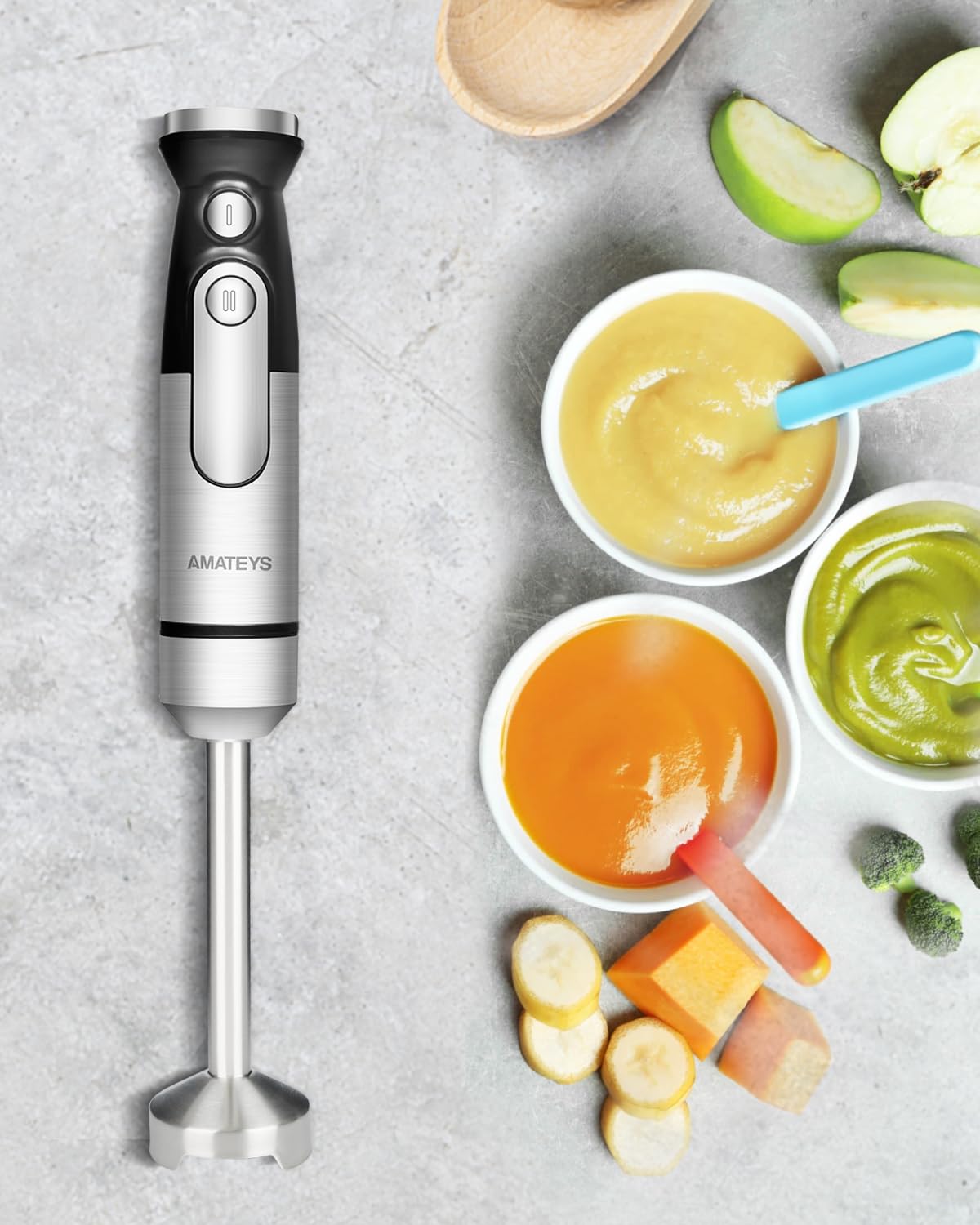 Amateys Immersion Blender,700W Handheld With Heavy Copper Motor,Infinitely Variable Speeds Stick Kitchen Blender,Detachable Stainless Steel Smoothie,For Soup Puree Baby Food Juice