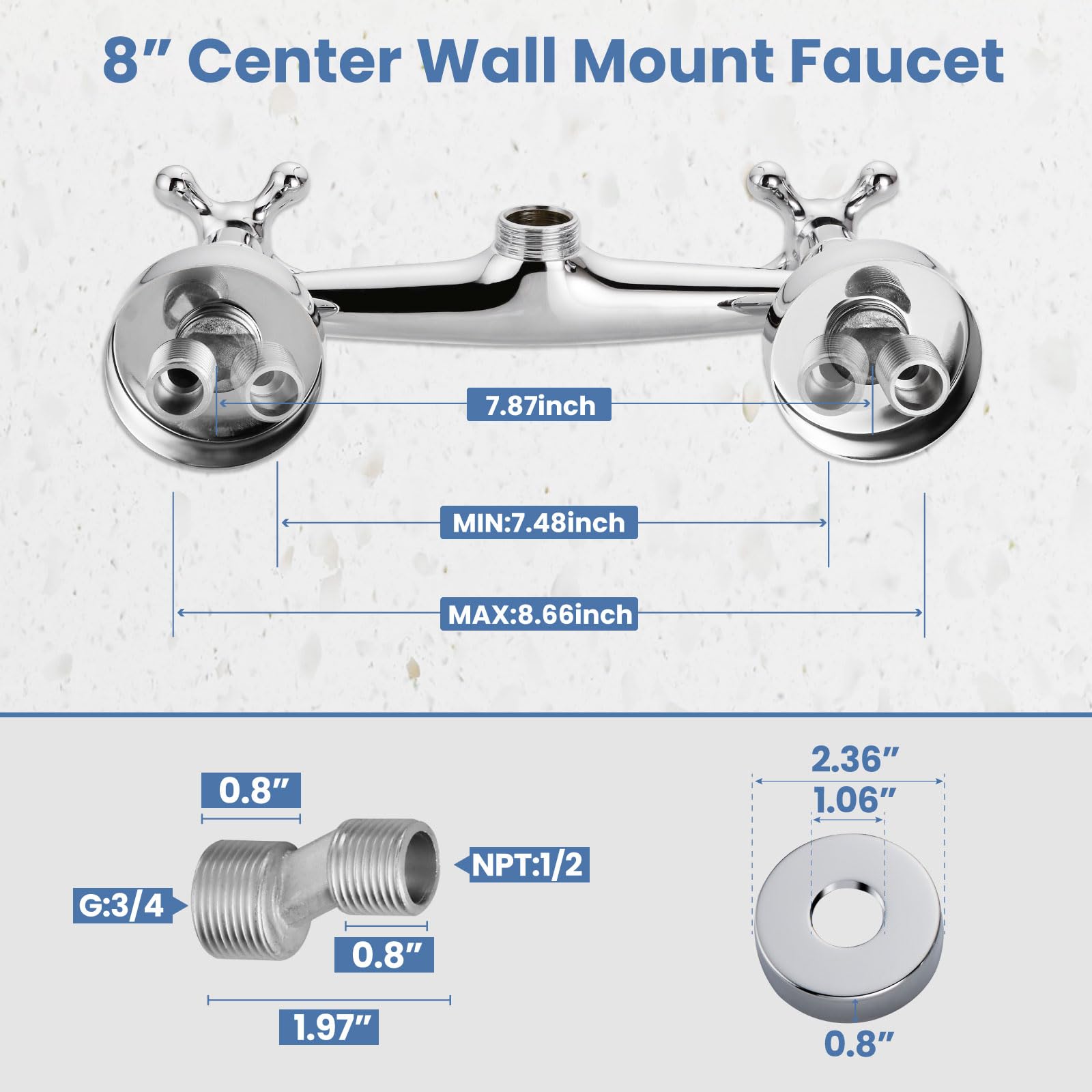 Airuida Wall Mounted Kitchen Faucet 8 Inch Center With 3 Functions Sprayer 360 Degree Swiveldouble Cross Handles Kitchen Faucets Restaurant Utility Laundry Commercial Mixer Tap Chrome Polish