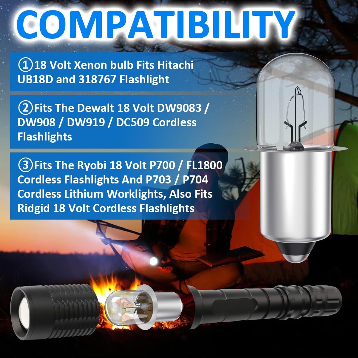 Fugedox Xpr18 18V 0.6A Xenon Flashlight Bulb Fit For Dewalt Dw9083 Dw908 Dw919 Dc509 Flashlights, Ridgid 18 Volt Cordless Flashlights And P703 / P704 Cordless Lithium Worklights - 2 Pack