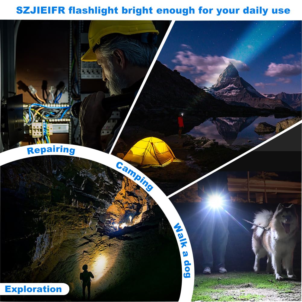 Szjieifr Led Rechargeable Utility Flashlight, 18650 Zoomable Flashlight With 5 Modes, Super Bright Long-Range Torch, Usb Fast Charging For Camping, Hiking, Emergency & Hurricane Supplies