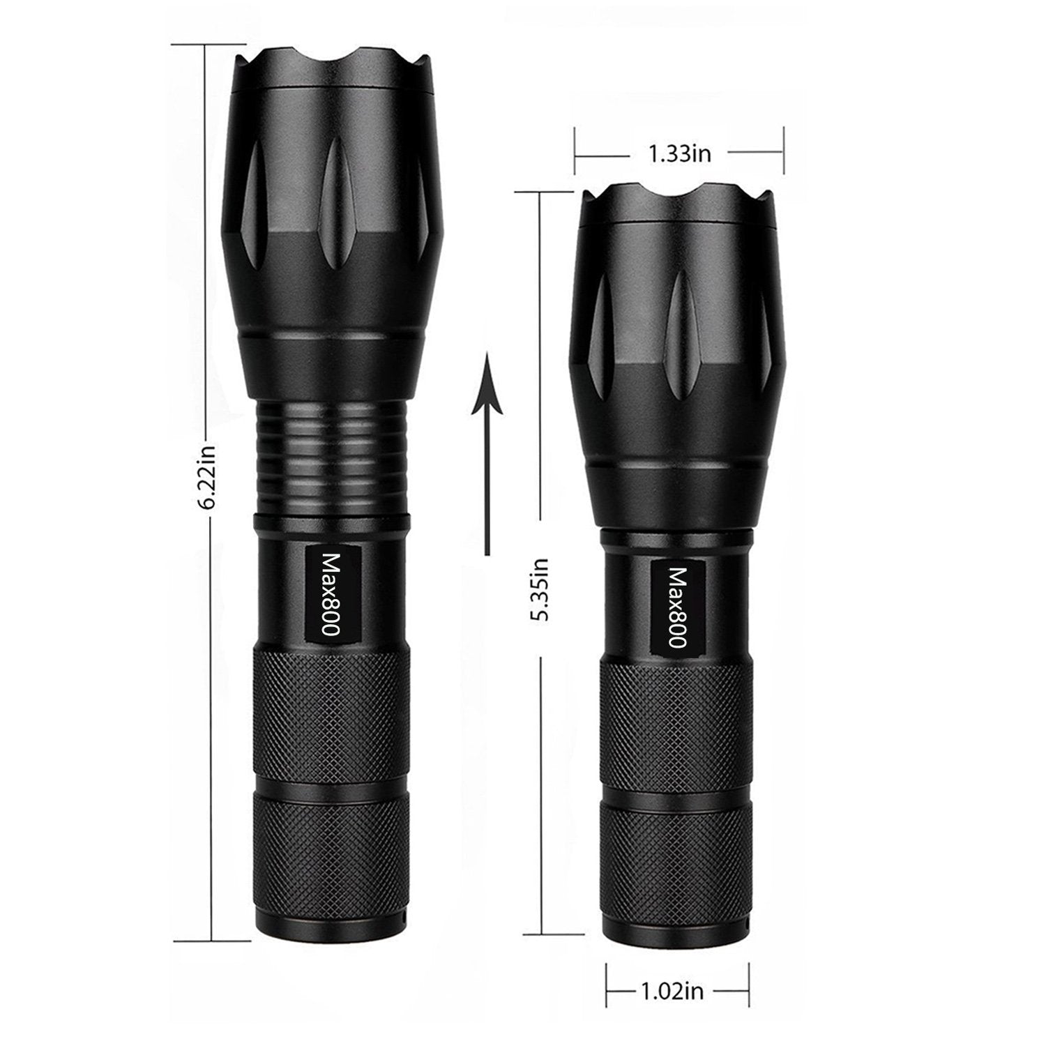 Miuree 2 Pack Led Tactical Flashlight Water Resistant Military Grade 2000 Lumens 5 Modes Zoom Function Ultra Bright Torch