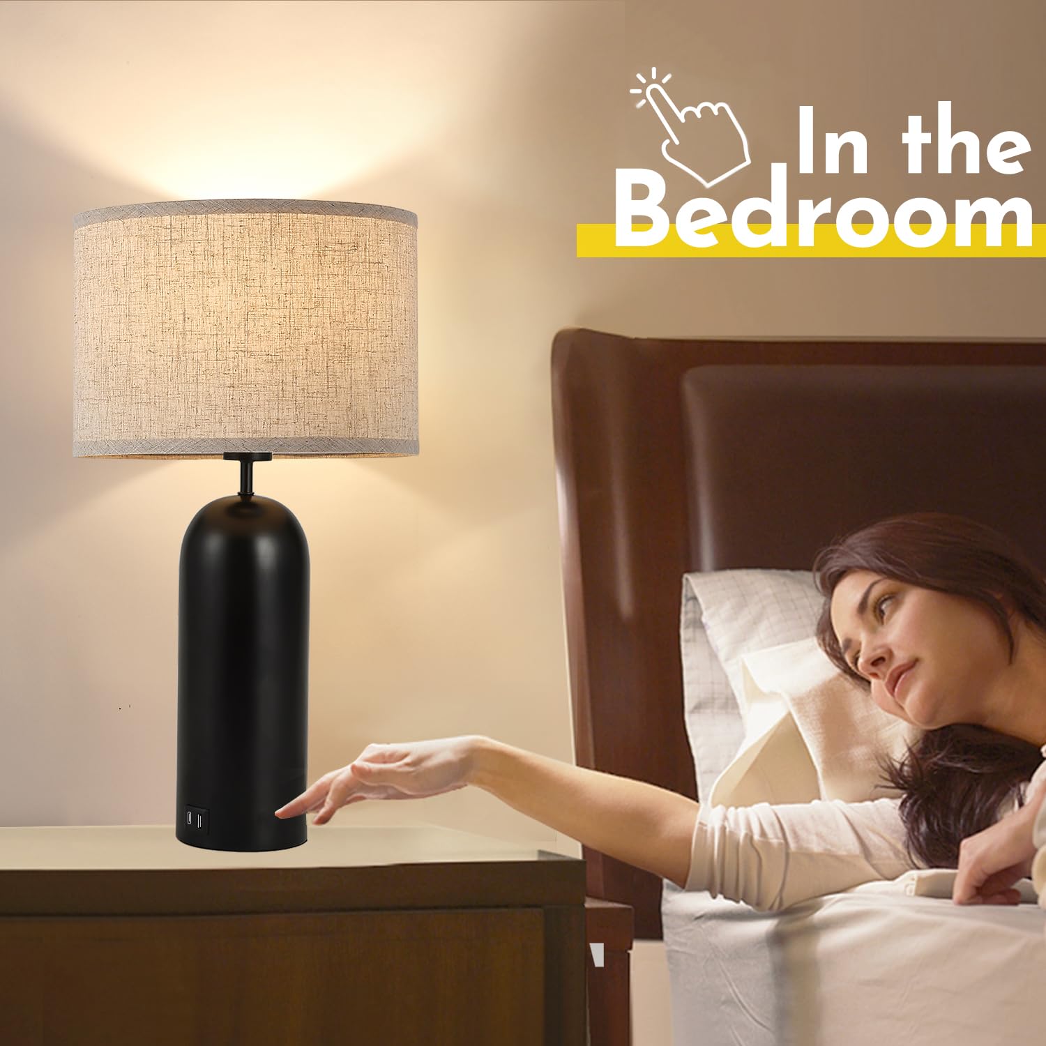 Momyofdy Table Lamps Set Of 2 Touch Control Black&Cream Table Lamps 3-Way Dimmable Lamps With Usb A+C Ports Modern End Table Lamps For Living Room Tall Bedside Nightstand Lamps For Bedroom 22Inch