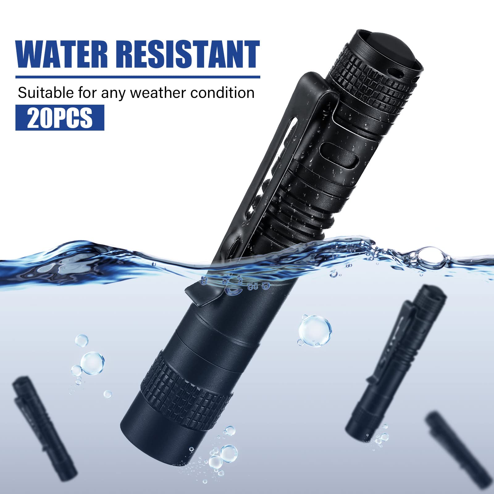 Hortsun 20 Pcs Mini Pen Light Flashlights Pocket Flashlights Pen With Clip Small Led Handheld Slim Torches For Christmas Without Battery(Black, 3.54 Inch)