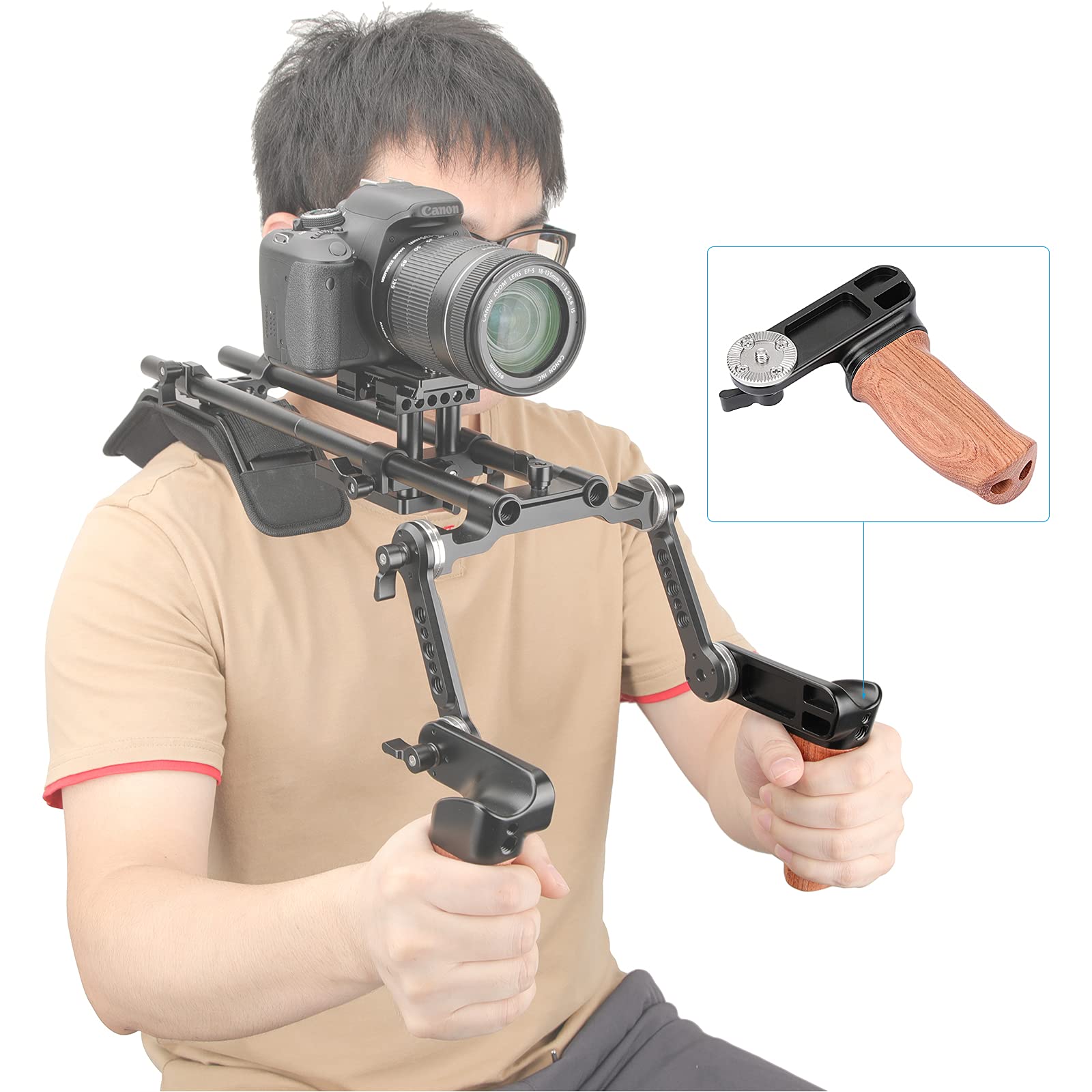 Camvate Ergonomic Wooden Hand Grip With Rosette M6 Thread Screw Connection For Camera Shoulder Mount Rig(Left Hand) - 2926