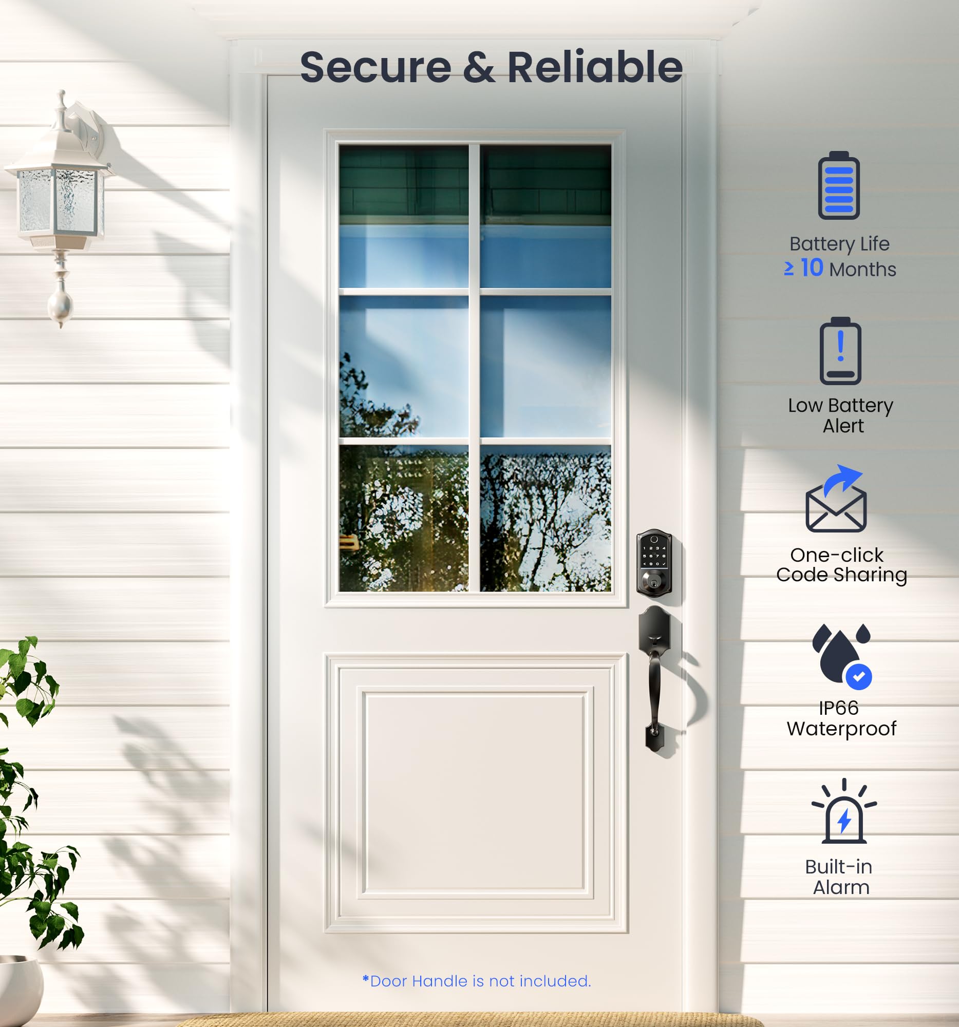 Veise Ve017 Fingerprint Smart Door Lock, App Control, 7-In-1 Keyless Entry, Auto Lock, Emergency Power Port, Electronic Touchscreen Keypad, Biometric Smart Locks For Front Door, Matte Black