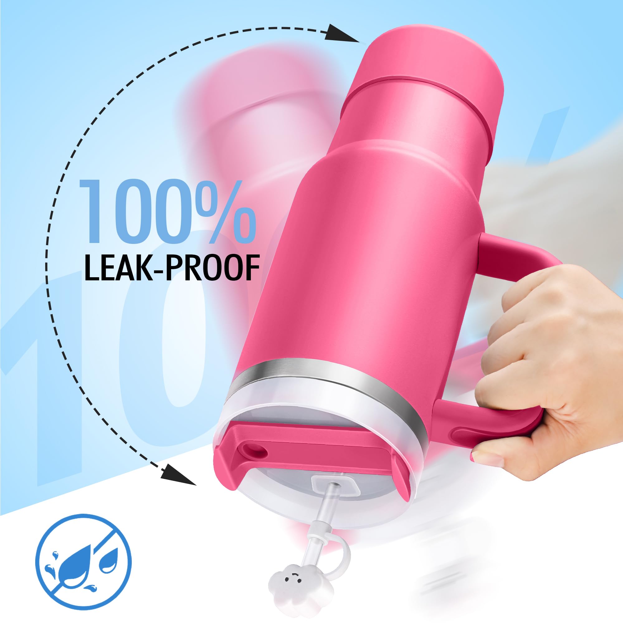 40 Oz Stainless Steel Tumbler With Lid And Straw, Insulated Cup With Handle, Leak Proof Tumbler