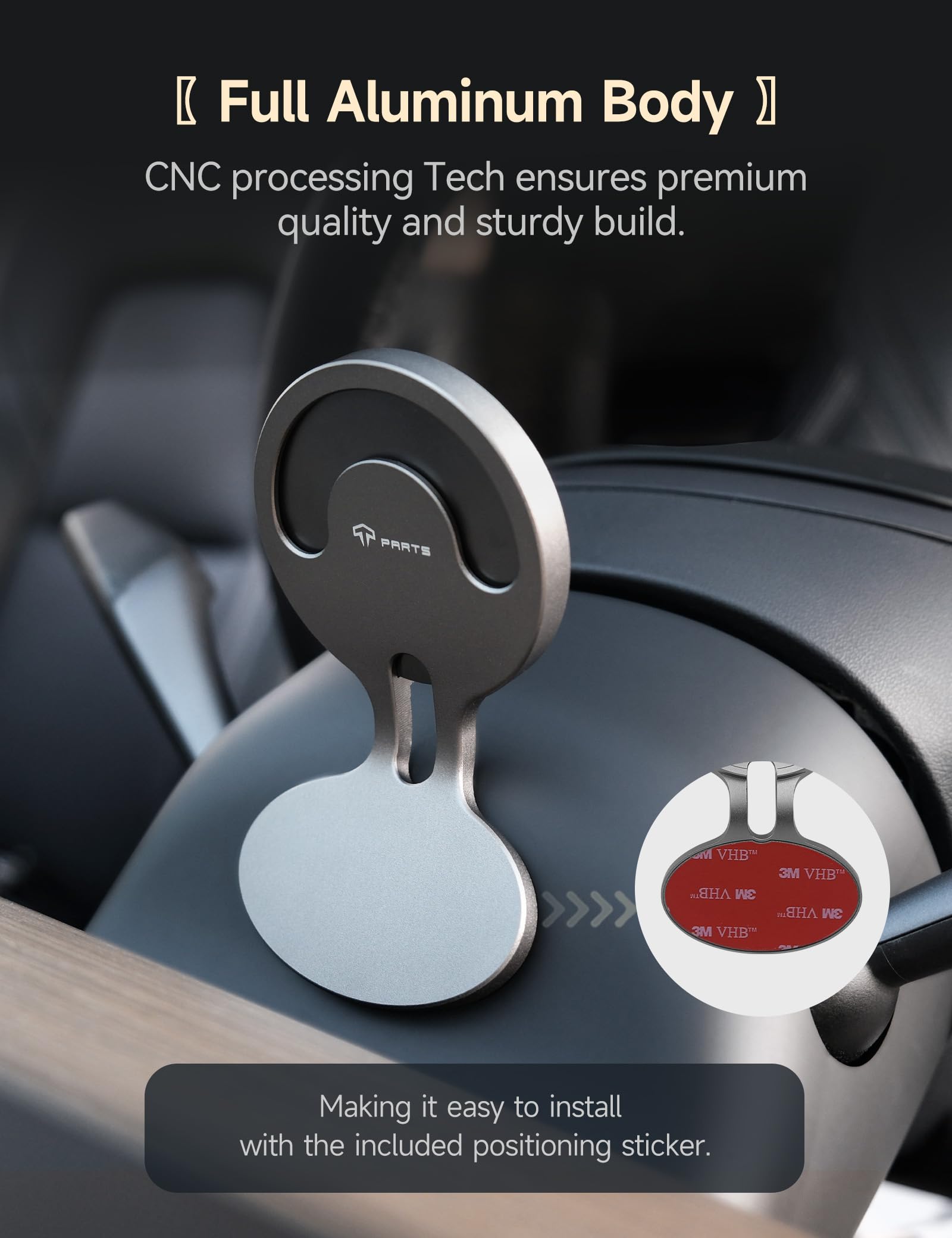 Tparts Steering Wheel Hud Magnetic Cellphone Mount Phone Holder Stand For Tesla Model 3 (18-23) / Model Y (20-24), Compatible With Iphone 12/13/14/15/16 Series And Other 5.4-6.7'' Smartphones (Tp200)