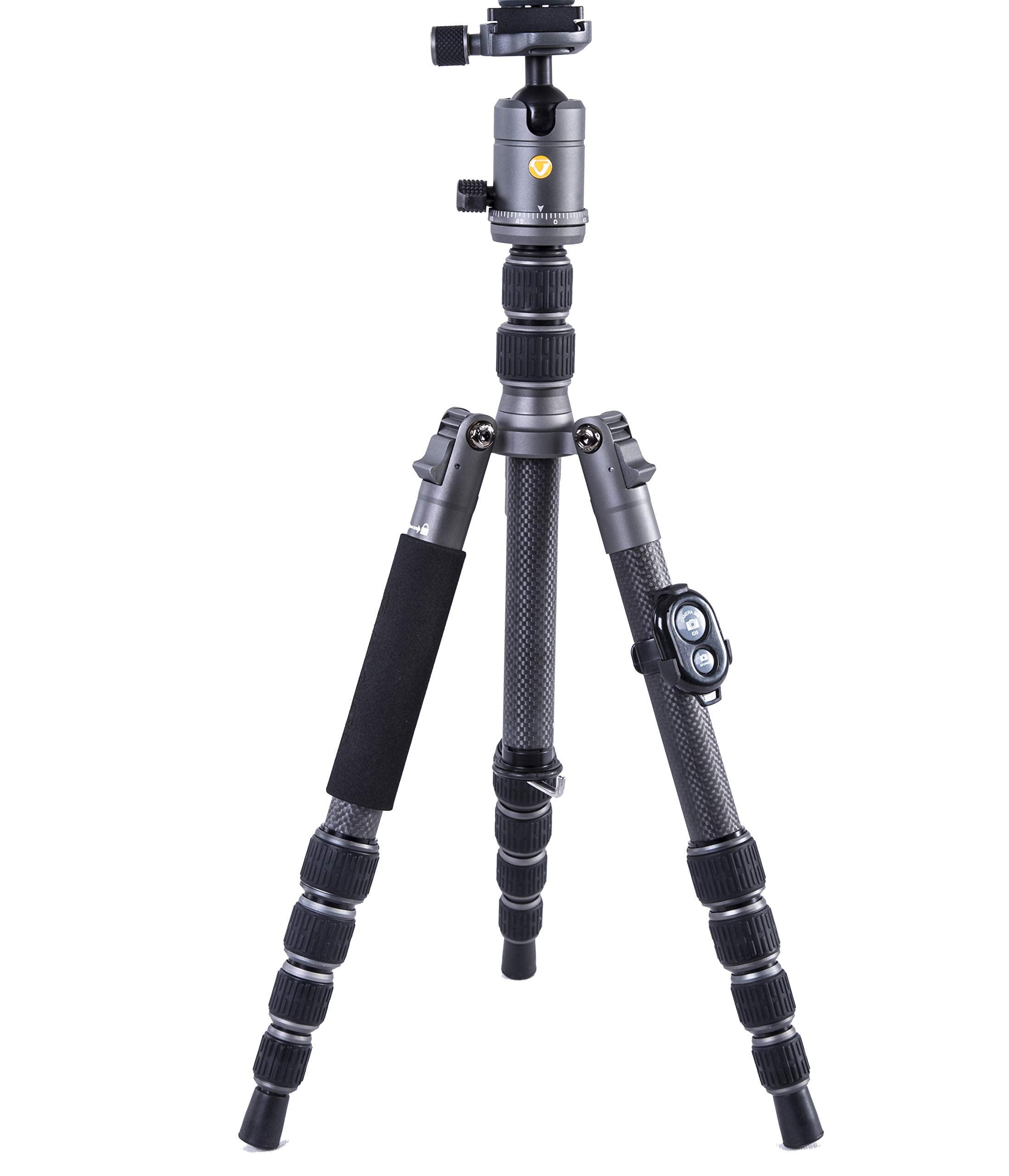 Vanguard Veo3Go265Hcb Compact Carbon Fiber Travel Tripod With Ball Head, Monopod Option, Smart Phone Holder And Bluetooth Remote