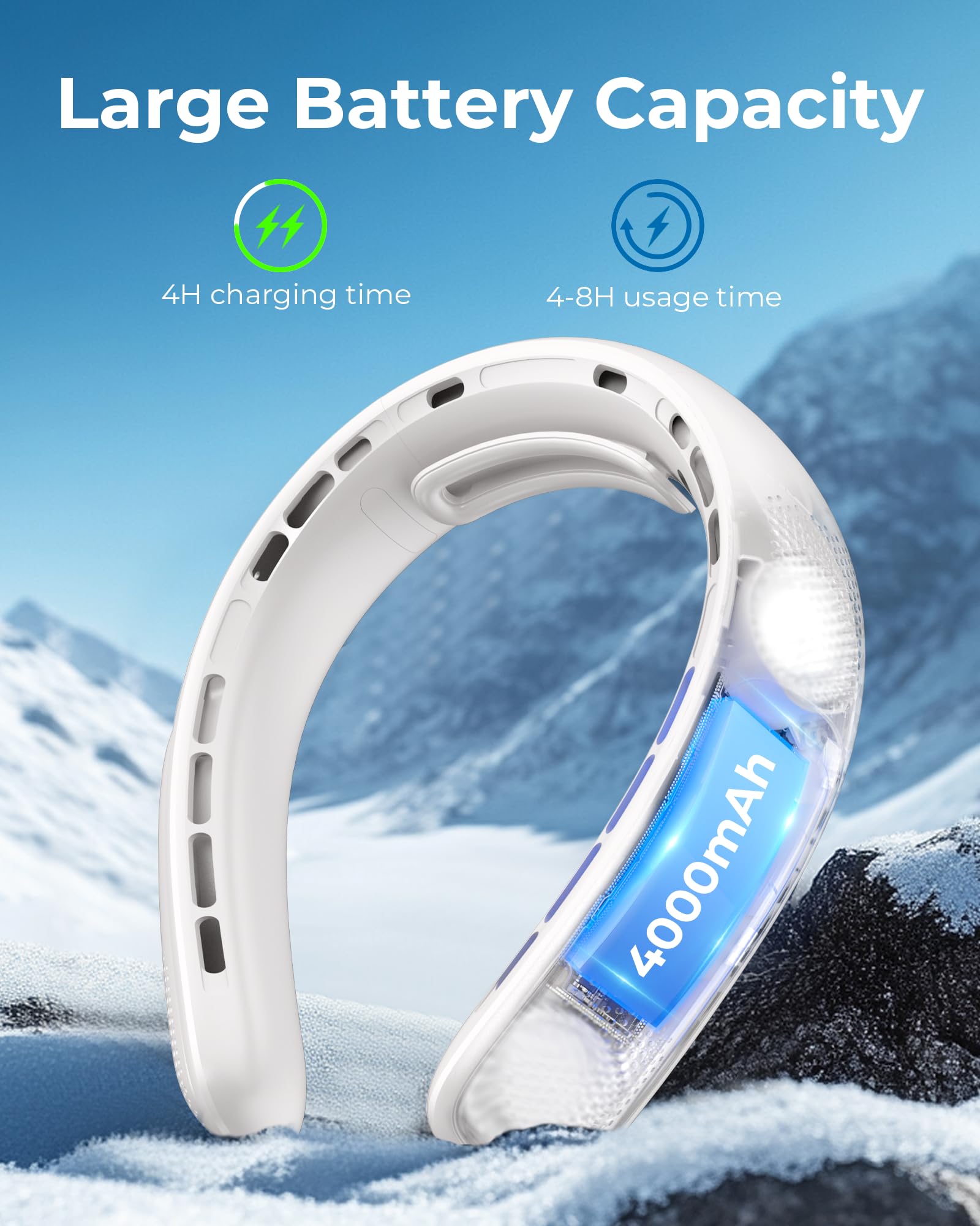 Portable Neck Fan, 4 Turbo Bladeless Neck Fan, 4000 Mah Battery Operated Usb Rechargeable Personal