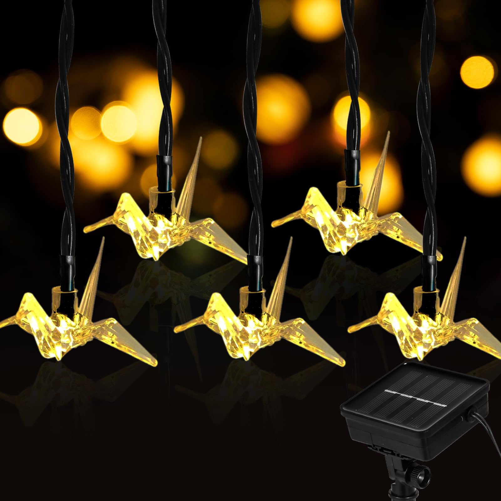 Evicyego Thousand Paper Cranes Solar Lights Outdoor,21Ft Solar String Lights With 30Led Realistic Crystal Cranes, Warmwhite Twinkle Cranes Lights For Home Garden Yard Porch Patio Christmas Party Decor