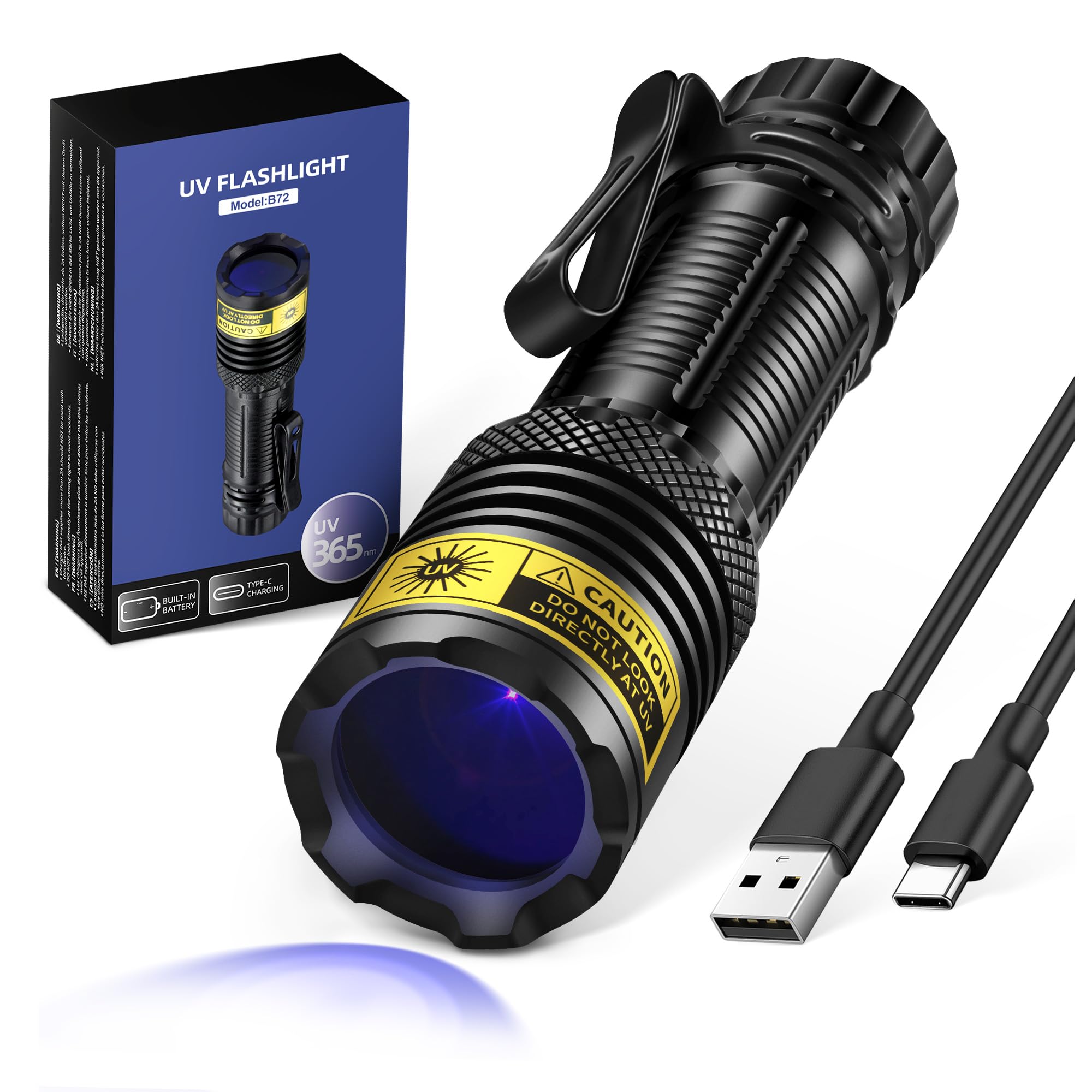 Vmtenmv Uv Flashlight Usb Rechargeable 365Nm Mini Blacklight, Wood'S Lamp Portable Handheld Powerful Led Uv Blacklight For Pet Urine,Rocks, Resin Curing