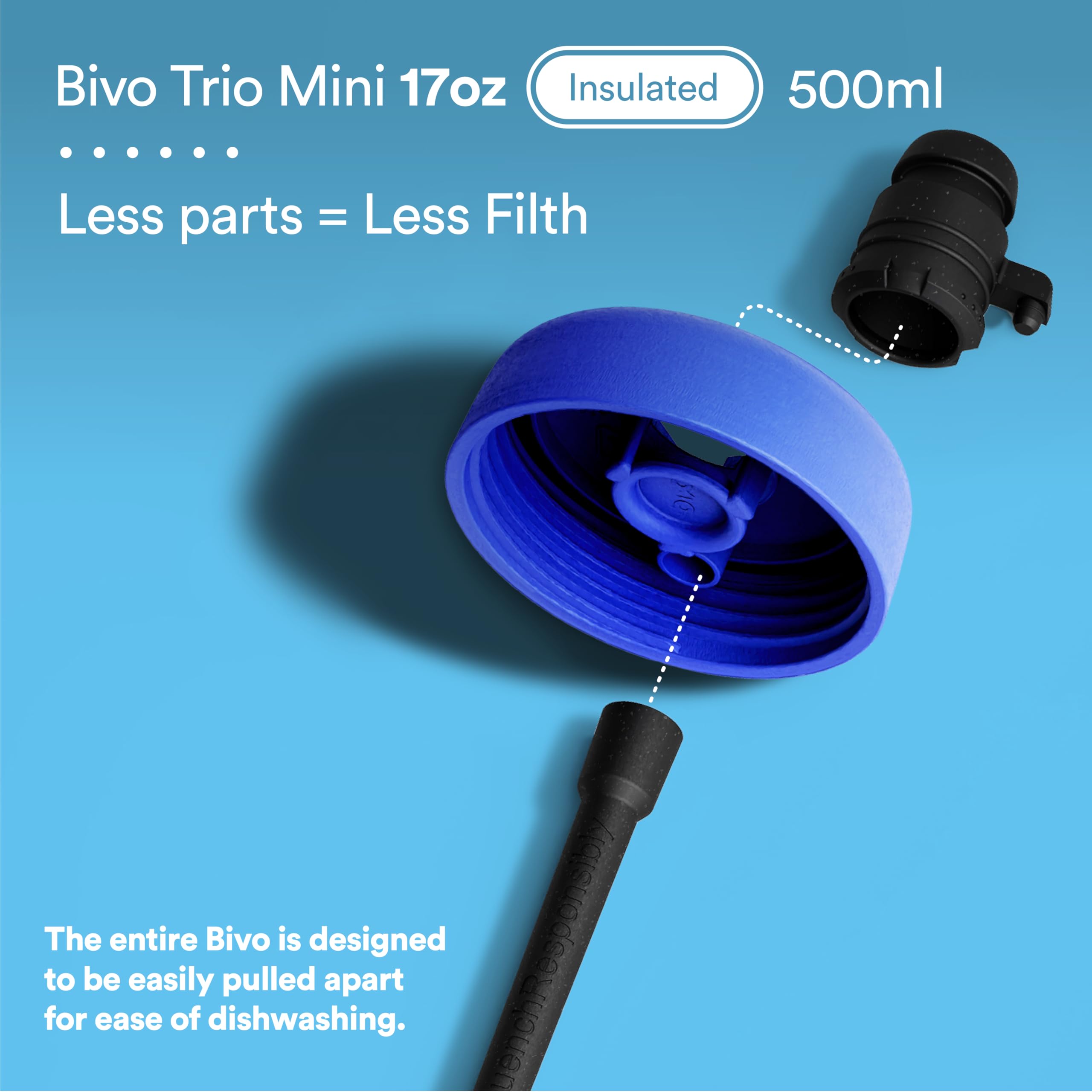 Bivo Trio Mini 17Oz Insulated Stainless Steel Bike Water Bottle - For Cycling - Compact, Fits Most
