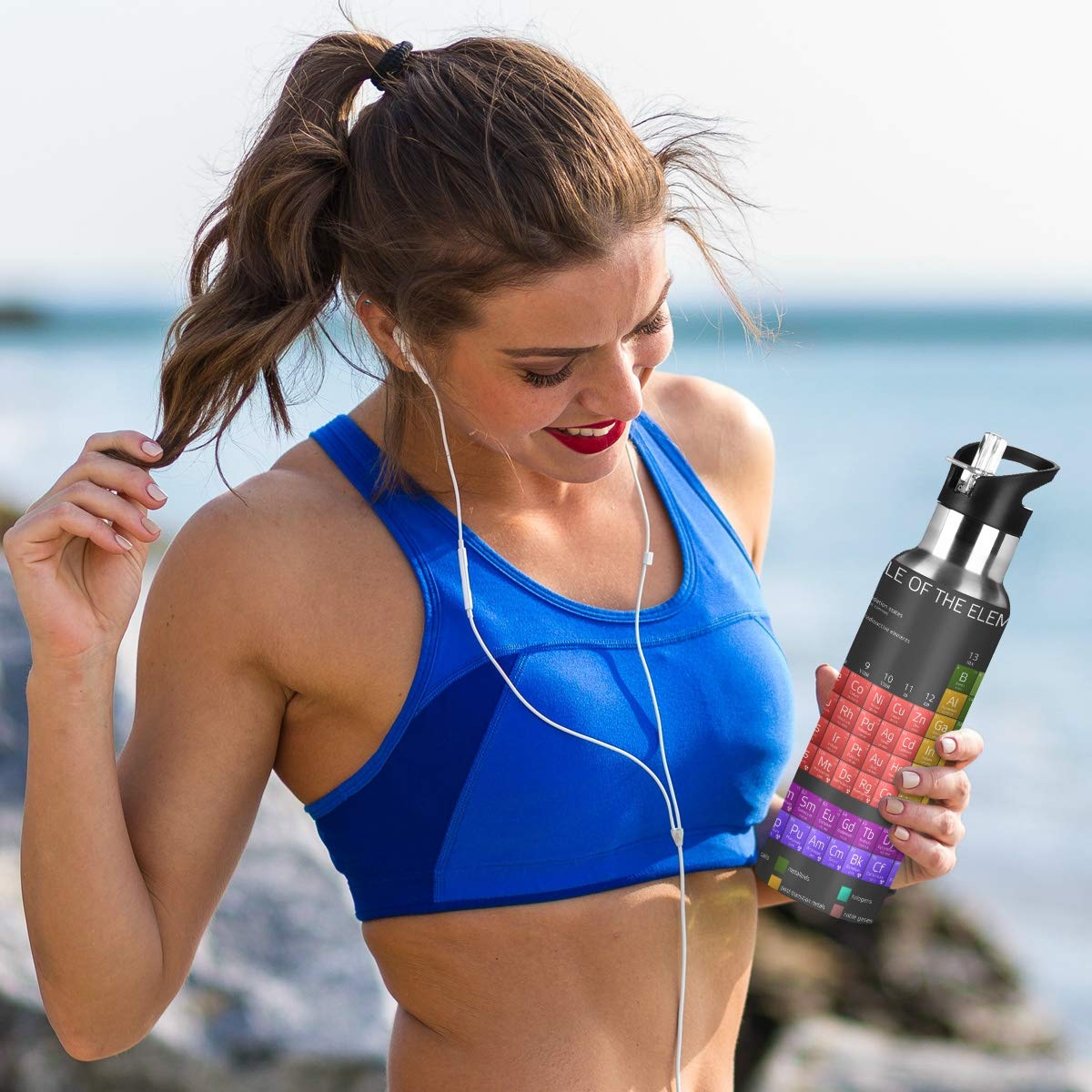Periodic Table Water Bottle With Straw Lid For Fitness Gym Camping Outdoor Sports