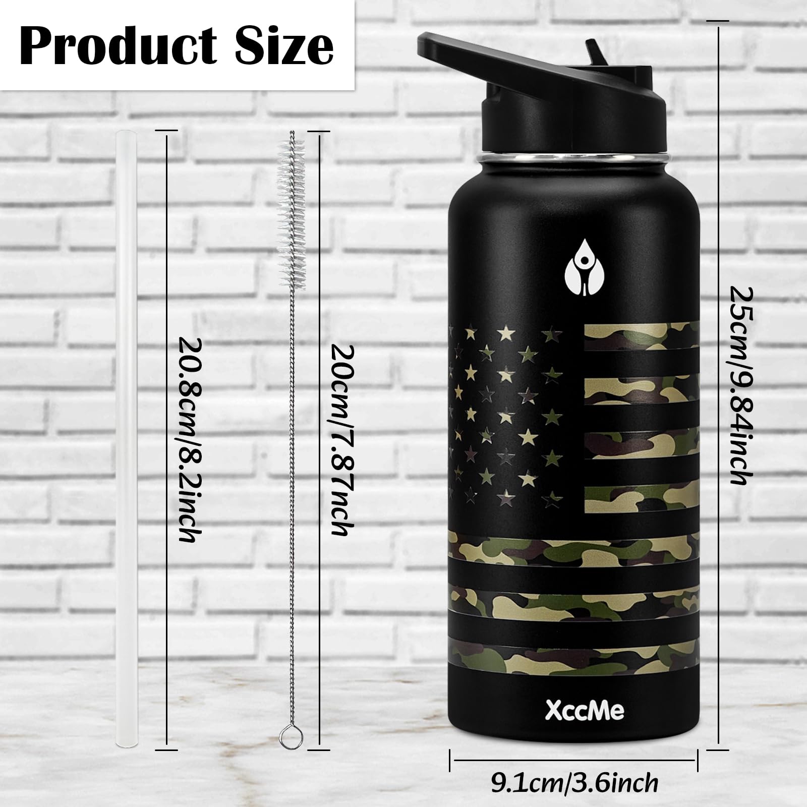 32 Oz Insulated Water Bottle,Stainless Steel Leak Proof Water Bottles,Wide Mouth Double Walled