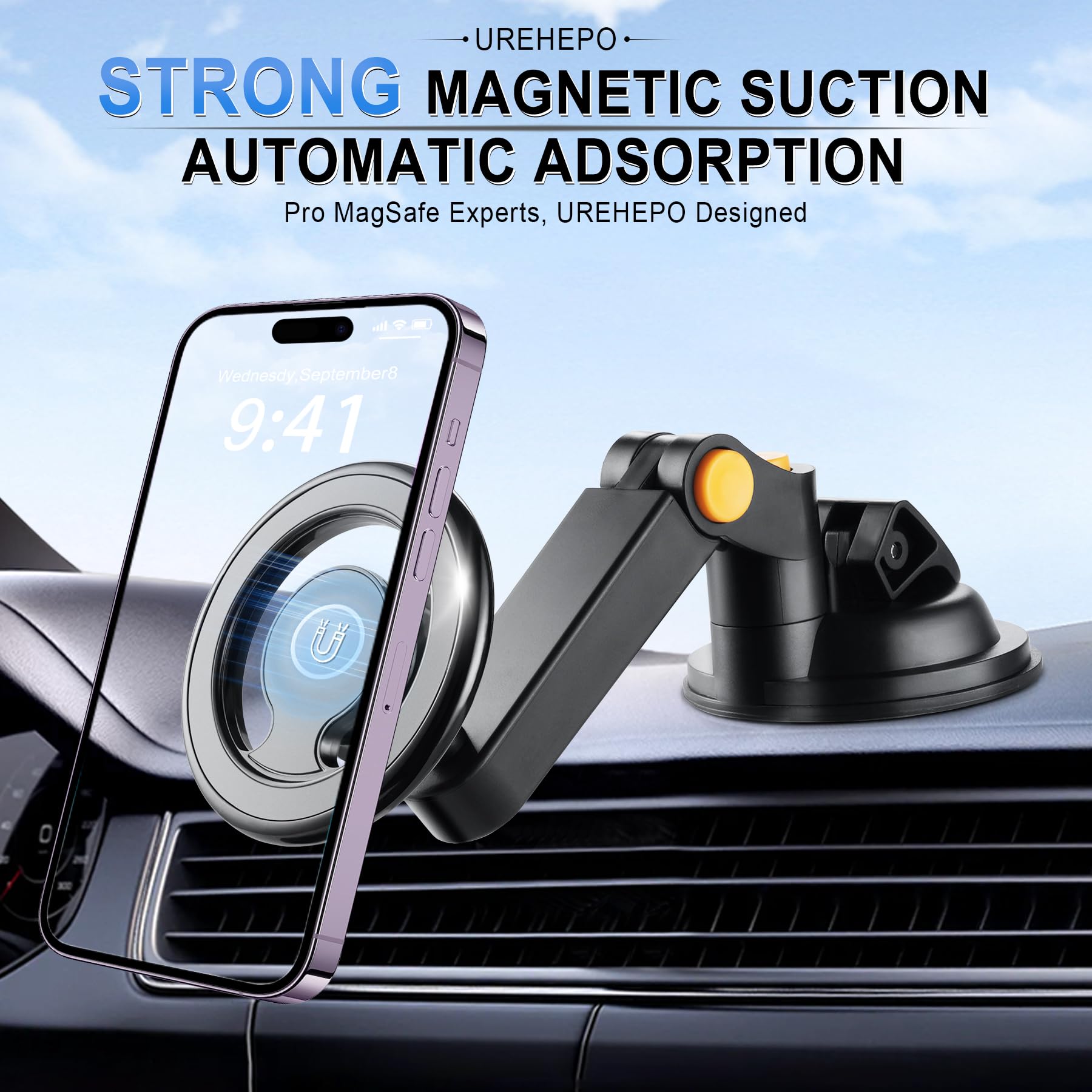 Urehepo Magsafe Car Mount, Magnetic Phone Holder For Car, Car Magnetic Phone Mount For Dashboard Windshield Air Vent, Car Accessories For Women, Magsafe Accessories, Fit For Iphone 16 15 Pro Max Plus