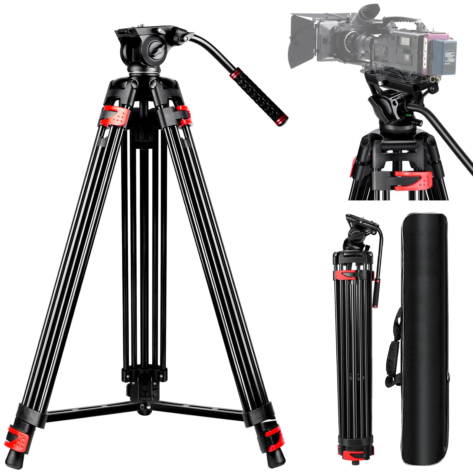 Zikzok 82" /210Cm Professional Video Tripod, Heavy Duty Aluminum Alloy Camera Tripod Stand With 360° Fluid Drag Head, Qr Plate Compatible With Canon Nikon Sony Dslr Camera Camcorder (Load 33Lb)