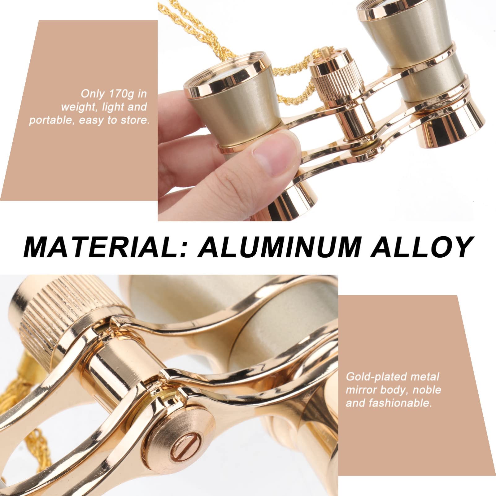 Tehaux Opera Glasses, High Definition Opera Binoculars For Women, 3X25 Portable Wide-Angle Night Vision Theater Binoculars Compact With Chain & Storage Bag, For Travel Concert Theater (Golden)