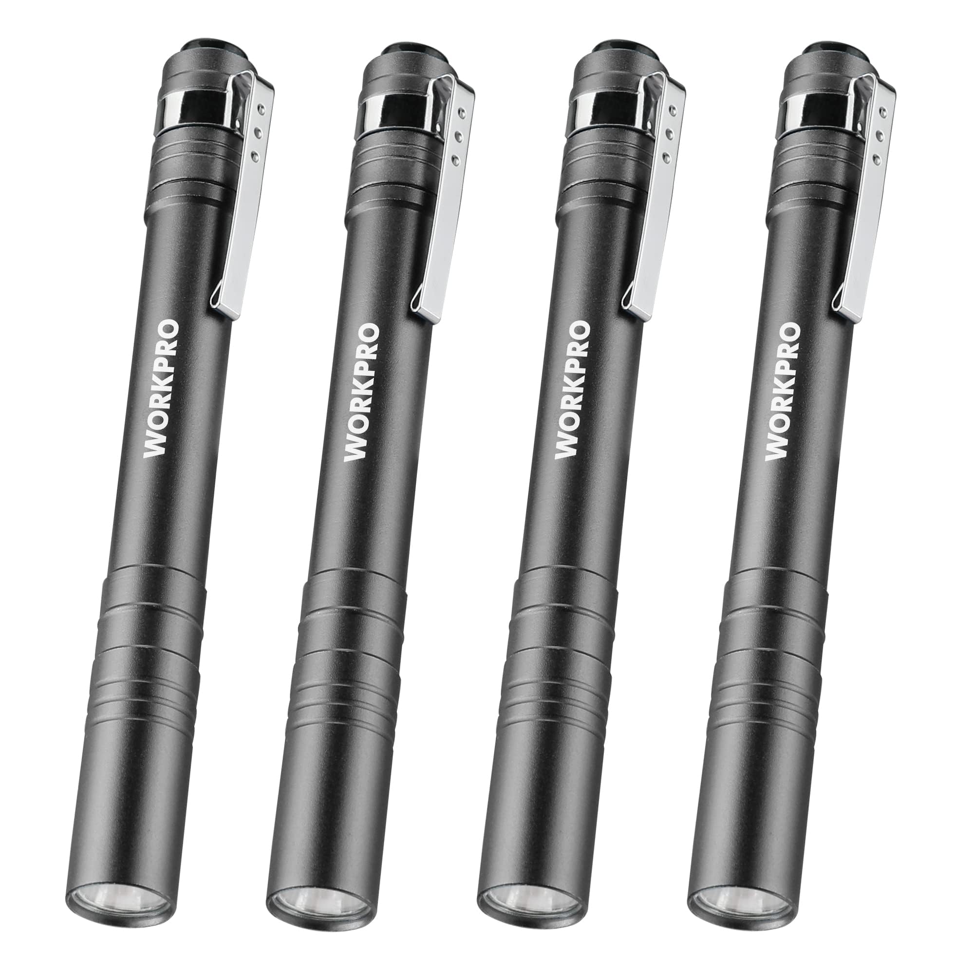 Workpro Led Pen Light, Aluminum Pen Flashlights, Pocket Flashlight With Clip For Inspection, Emergency, Everyday, 2Aaa Batteries Include, Gray(4-Pack)