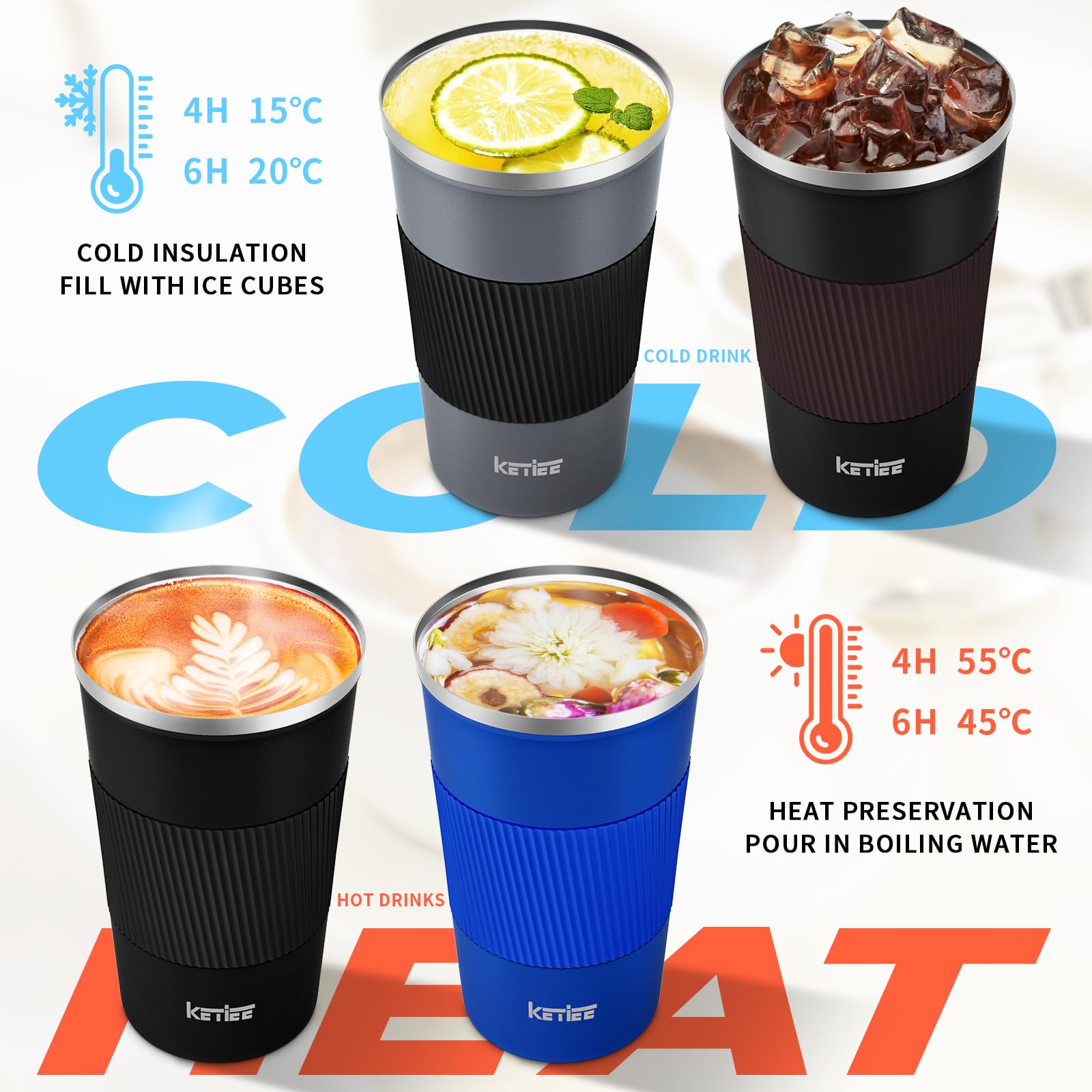 Ketiee Travel Mug 12Oz, Vacuum Insulated Coffee Mug With Leakproof Lid, Travel Coffee Tumbler