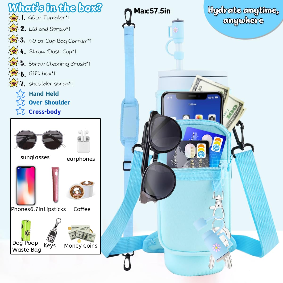 40 Oz Tumbler With Handle Lid And Straw & 40 Oz Tumbler Accessories - Vacuum Insulated Stainless