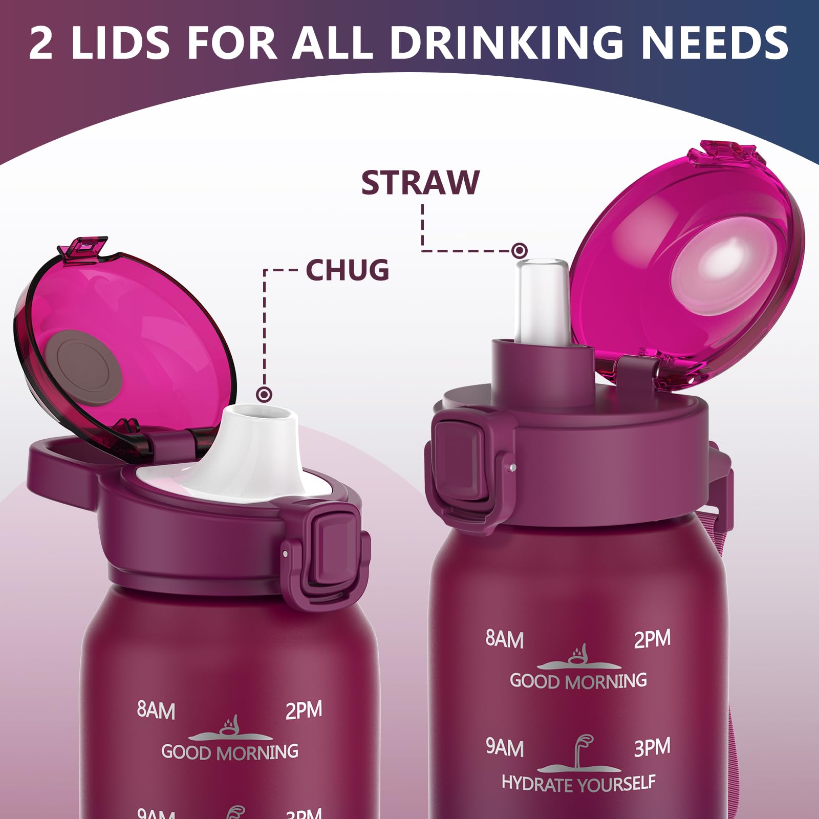 Insulated Water Bottle 32Oz With 2Lids,18/10 Stainless Steel 1000Ml Insulated Water Bottle Double