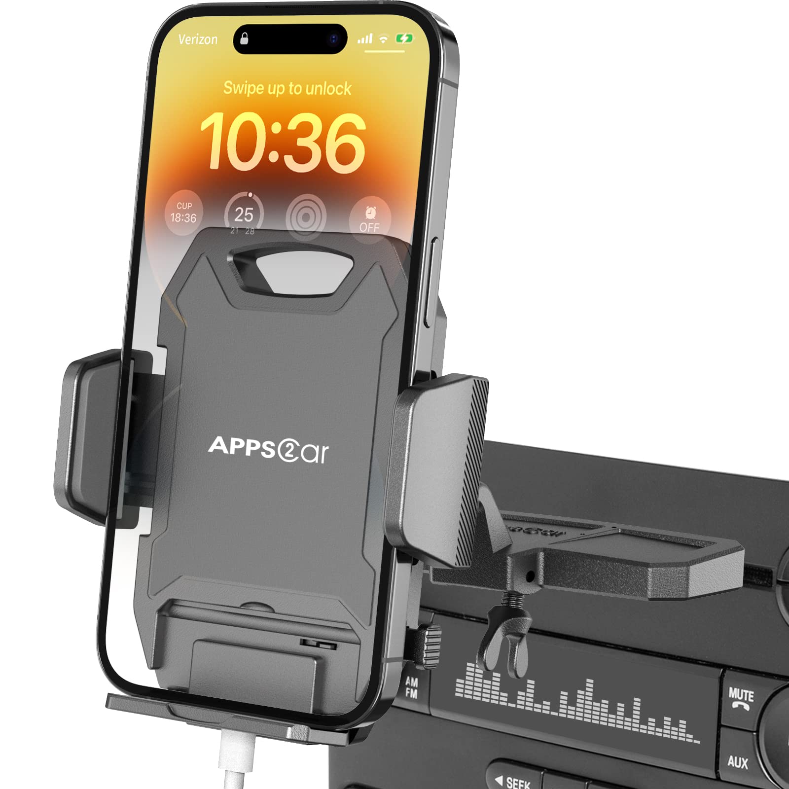Apps2Car Sturdy Cd Slot Phone Mount With One Hand Operation Design, Hands- Car Phone Holder Universally Compatible With All Iphone & Android Cell Phones, For Smartphone Mobile