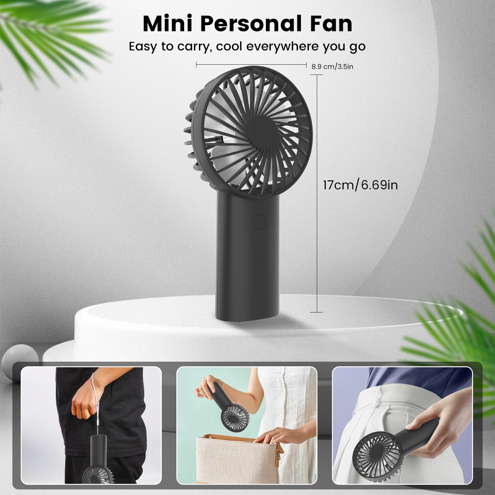 Portable Handheld Fan,3 Speeds Powerful Personal Fans With Flashlight, Usb Rechargeable 2400Mah