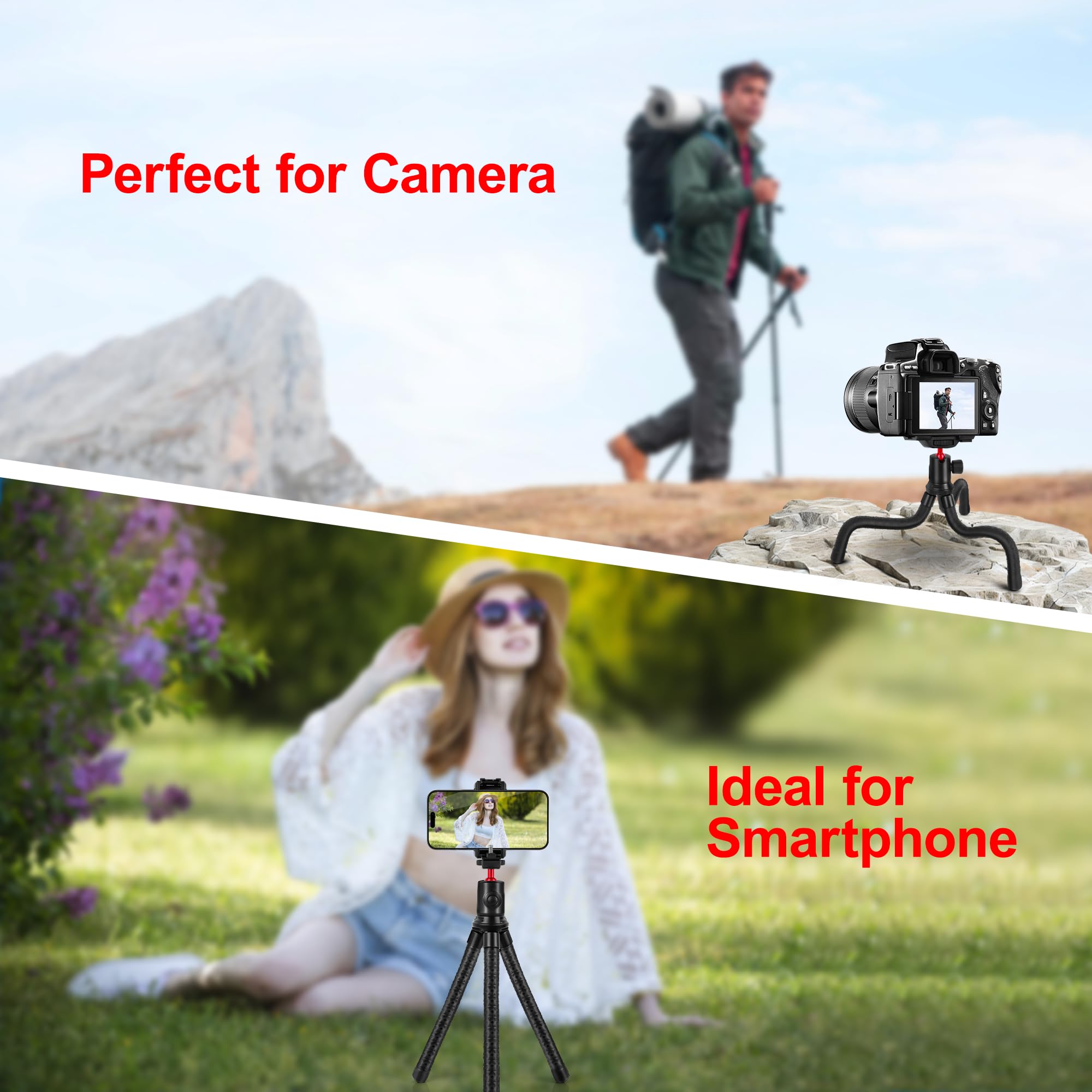Zeadio Flexible Camera Tripod Kits, With 360° Ball Head Cold Shoe Mount, Portable Vlog Travel Selfie Stick Handle Grip For Cameras Sport Camera Dslr