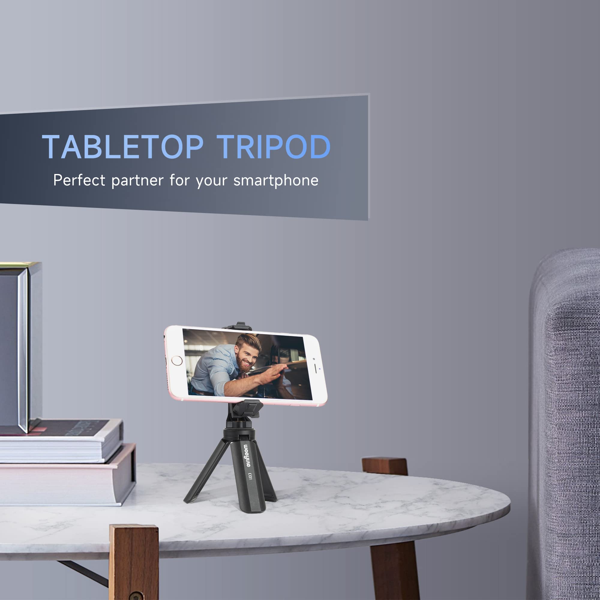 Weeylite 1/4 Mini Tripod, Tabletop Desktop Stand Compact Tripod With 1/4" Screw For K21 Stick Light, S03/S05 Pocket Photo Light, Camera, Smooth 4, Osmo Mobile, Vimble 2, Gimbal Handle Grip Stabilizer