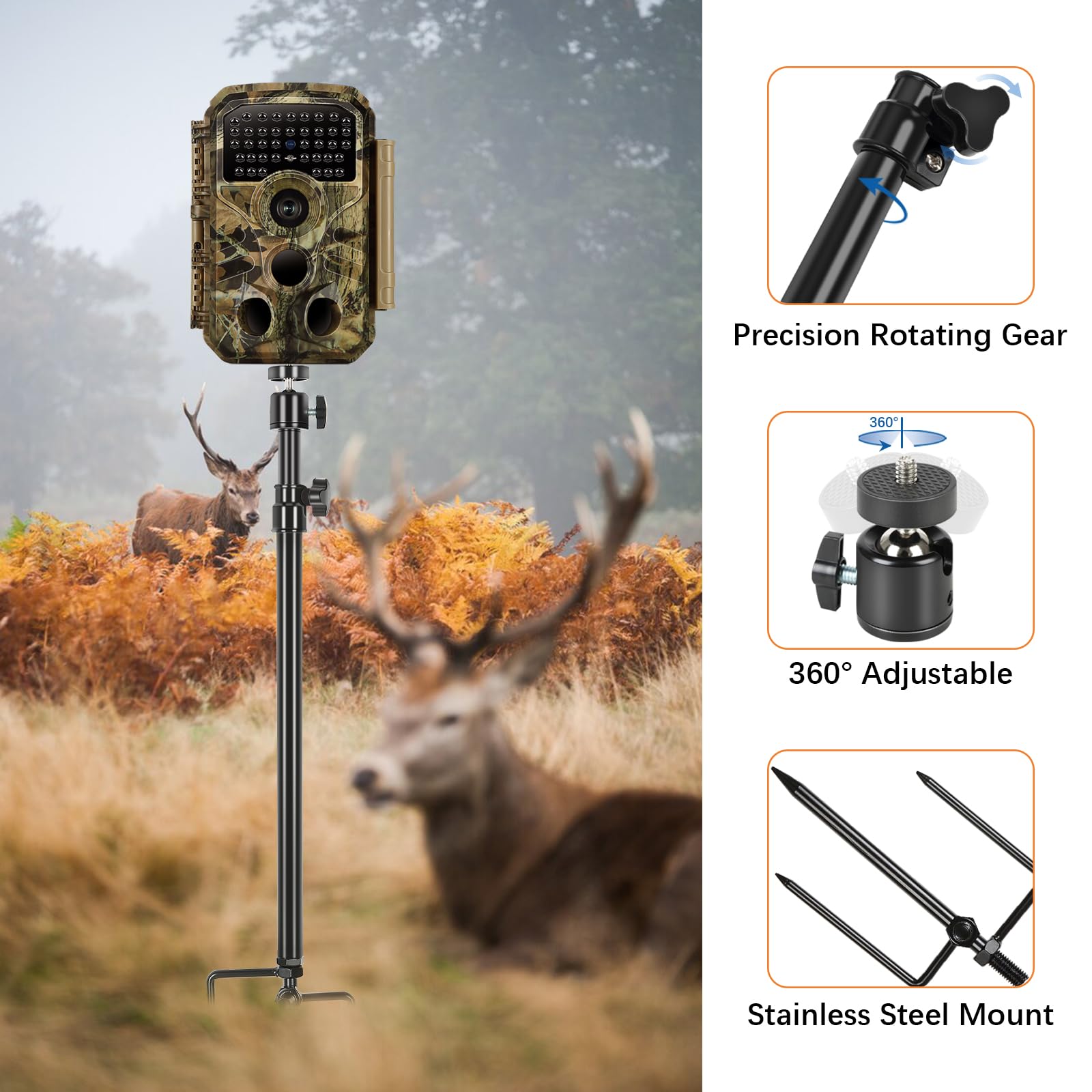 Aiuieaa 4 Pack Trail & Game Camera Mount, Game Camera Holder, Adjustable Ground Stand For Wildlife Cameras, Black Hunting Cameras Stake