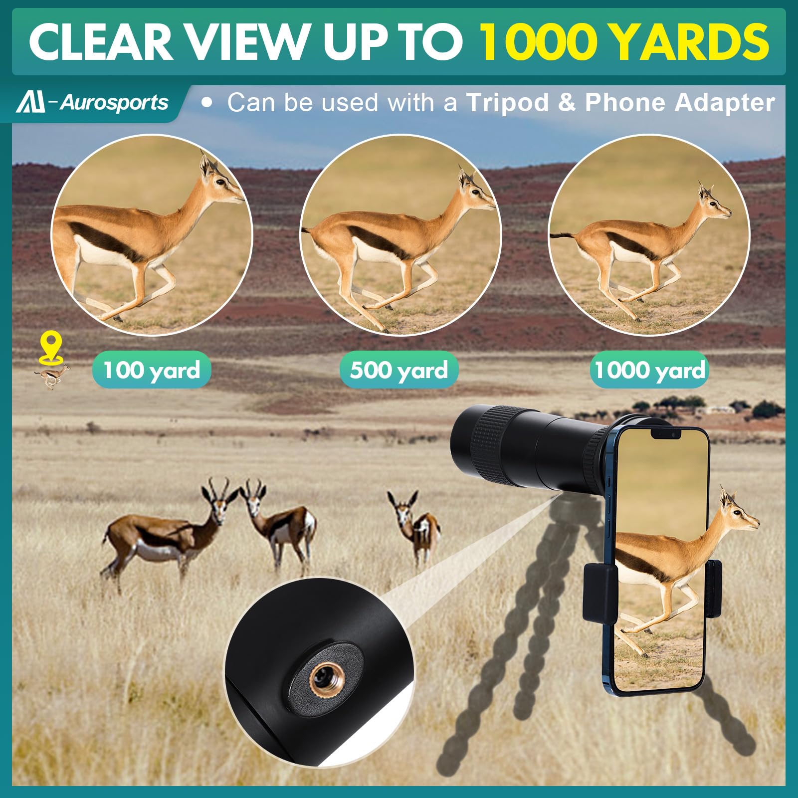 Aurosports 10-30X40 Zoom Monocular For Adults, Monocular Telescope High Power With Bak4 Prism, Compact Monoculars For Bird Watching Traveling Hunting Camping