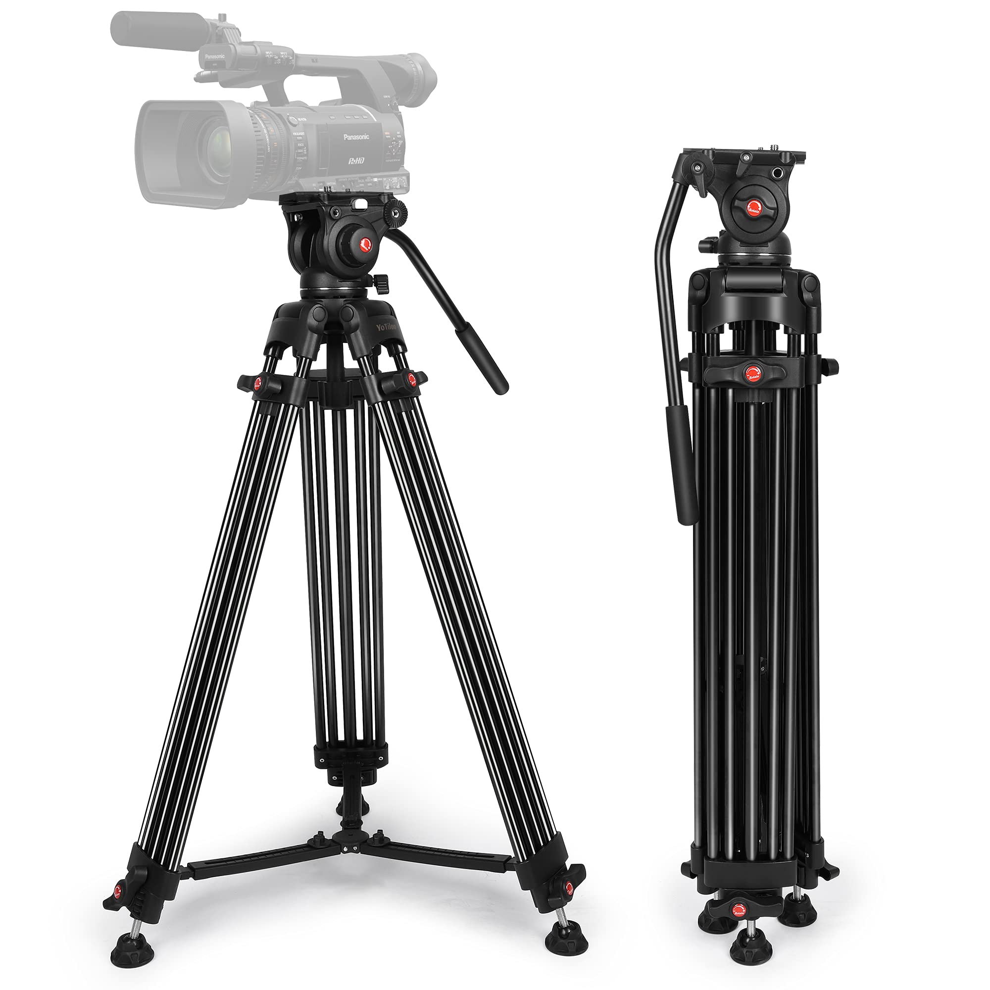 Yotilon Heavy Duty Tripod,70.8 Inch Professional Video Tripod With Fluid Head And Max Loading 17.6 Lb, Universal Qr Plate, For Hdslr And Interchangeable Lens Cameras, Camcorder.