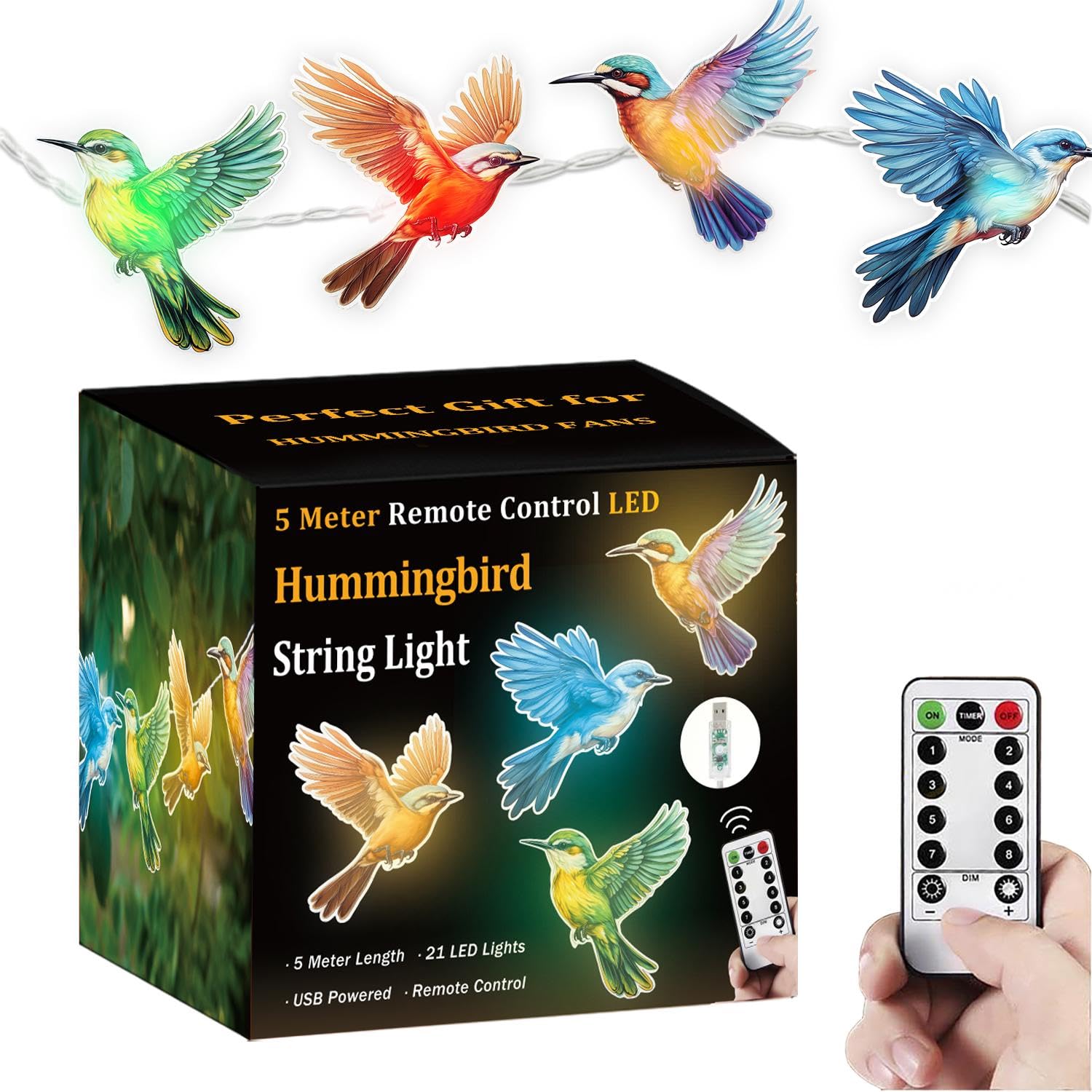 Haigoo Hummingbird String Lights 16.5Ft,Hummingbird For Men Women, Hummingbird Decor Usb Operated Lights With Remote&Timer,Travel Trailer Party Lights For Rv Awnings,Camping Decor,Party