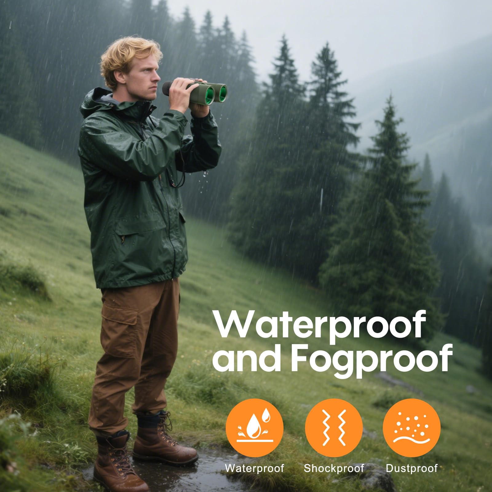Aurosports 12X42 Uhd Waterproof Binoculars For Adults: Fogproof Shockproof High Powered Easy Focus - Large View Lightweight With Clear Low Light Vision For Bird Watching Hunting Trip Hiking Green