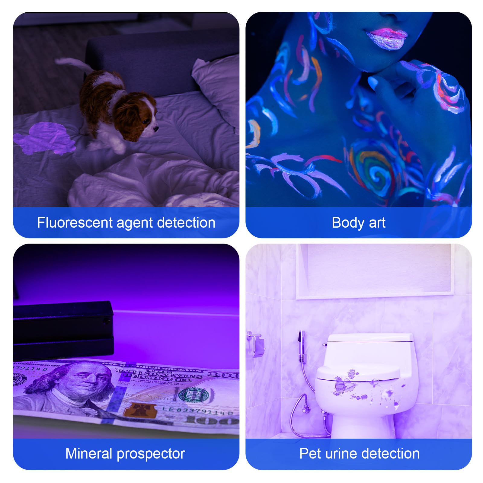 Sevenka Black Light Uv Flashlight, Rechargeable 365Nm Ultraviolet Light, Mini & Powerful Led Blacklight For Dog/Cat Pet Urine, Gel Nail Curing, Scorpion Finder, Leak Detection