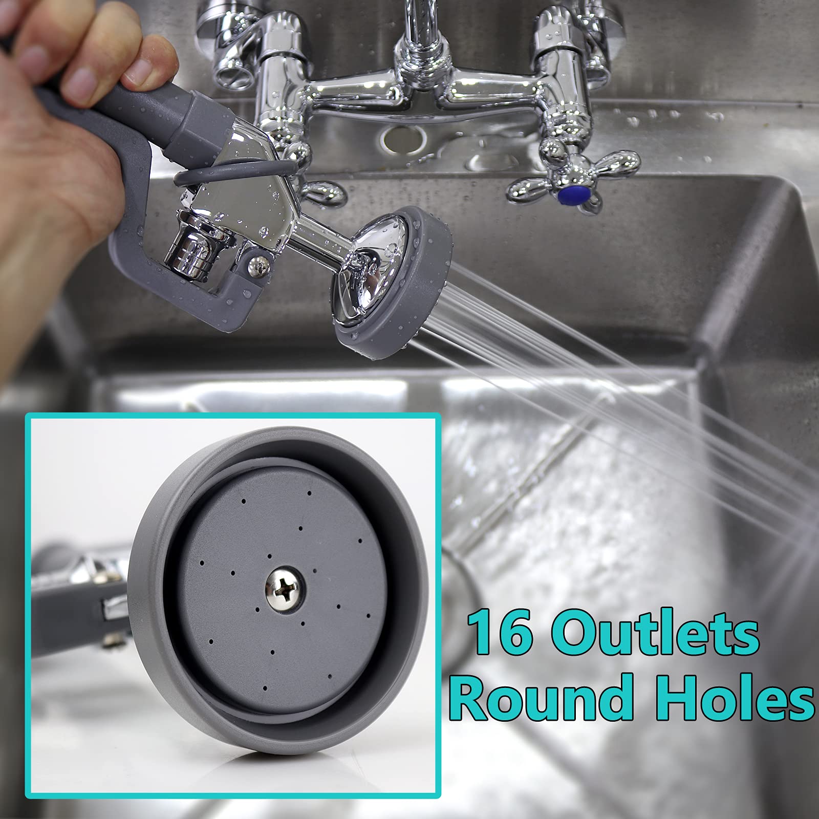 Yoogyy Commercial Sink Sprayer Replacement, Commercial Sink Pre Rinse Faucet Spray With Handle Grip Assembly,1.28 Gpm High Pressured Dish Sprayer For Replacement Kit,Grey