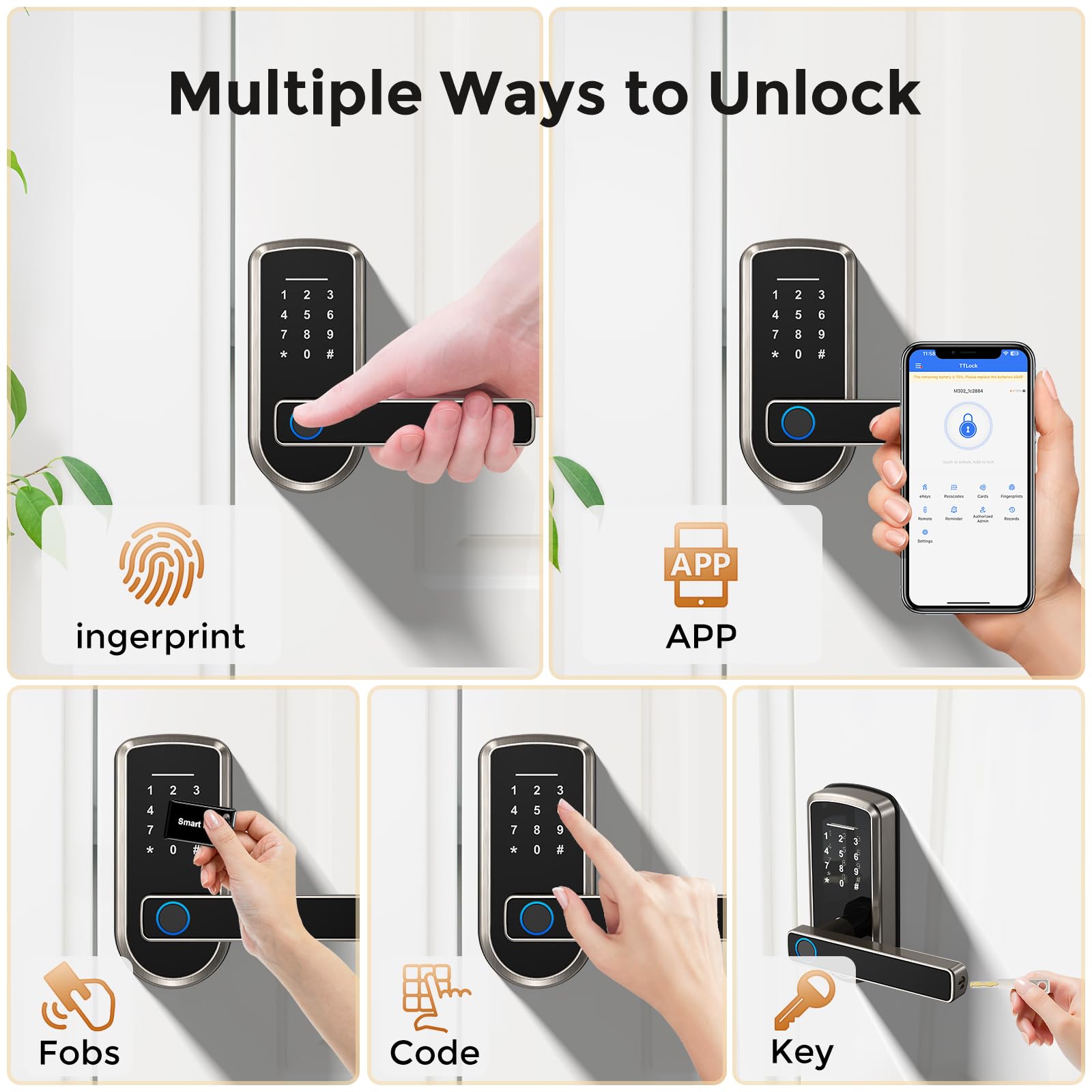Outne Keyless-Entry Fingerprint Smart Door Lock, Smart Locks For Front Door With Code Passcode App Control All In One Zinc Alloy Electronic Digital Door Lock With Keypad, Easy Installation