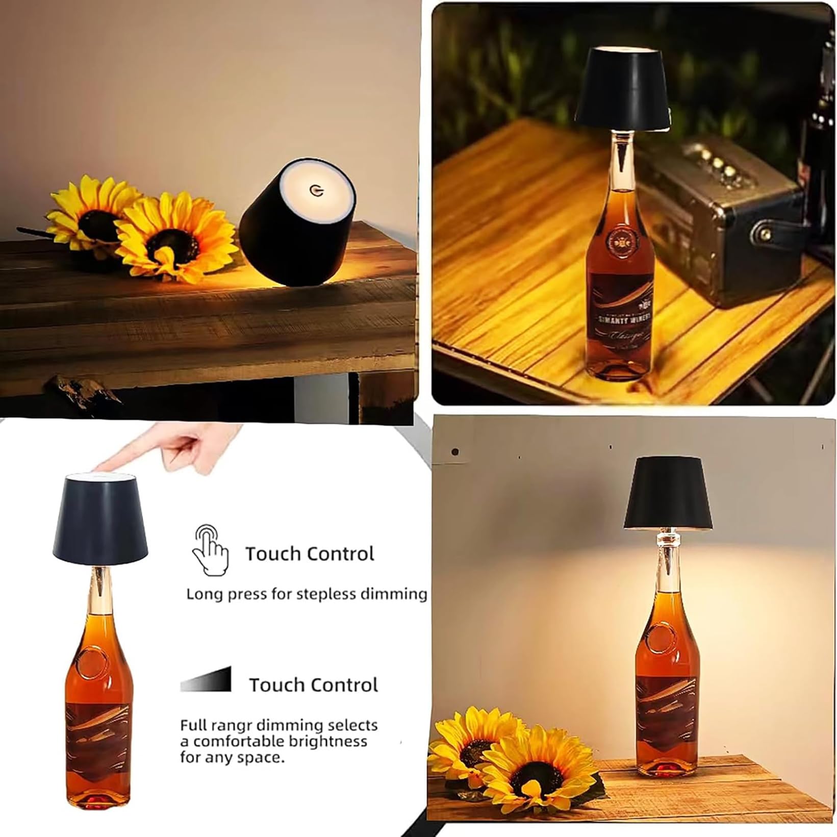Hopanrel Wireless Bottle Lamp,Rechargeable Led Touch Wine Bottle Lamp, 3 Color Stepless Dimming Desk Lamps,Outdoor Table Lamp For Bedroom,Restaurant