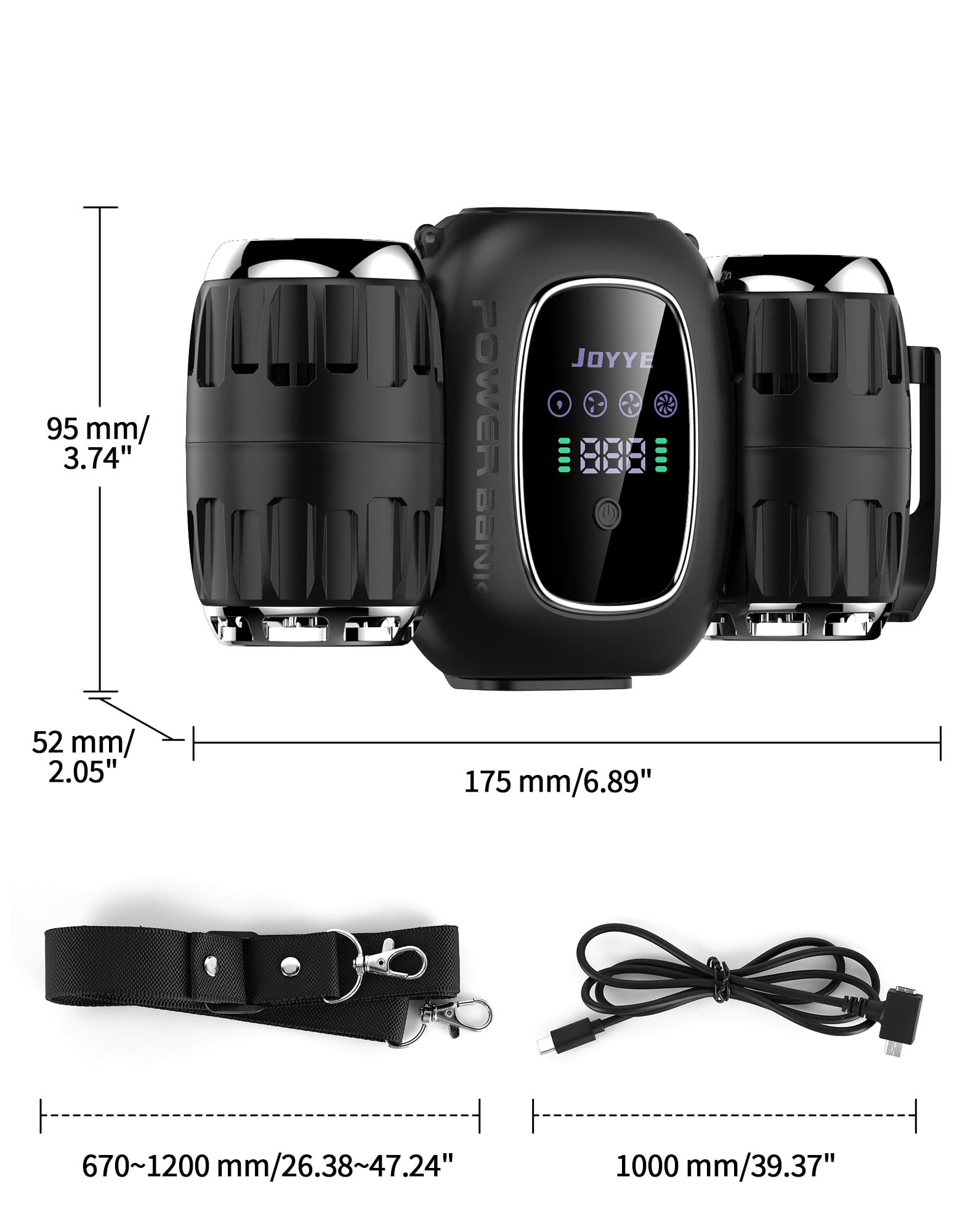 Rechargeable Portable Fan With 8000Mah Battery Power Bank, High Speed Low Noise Turbo Portable Neck