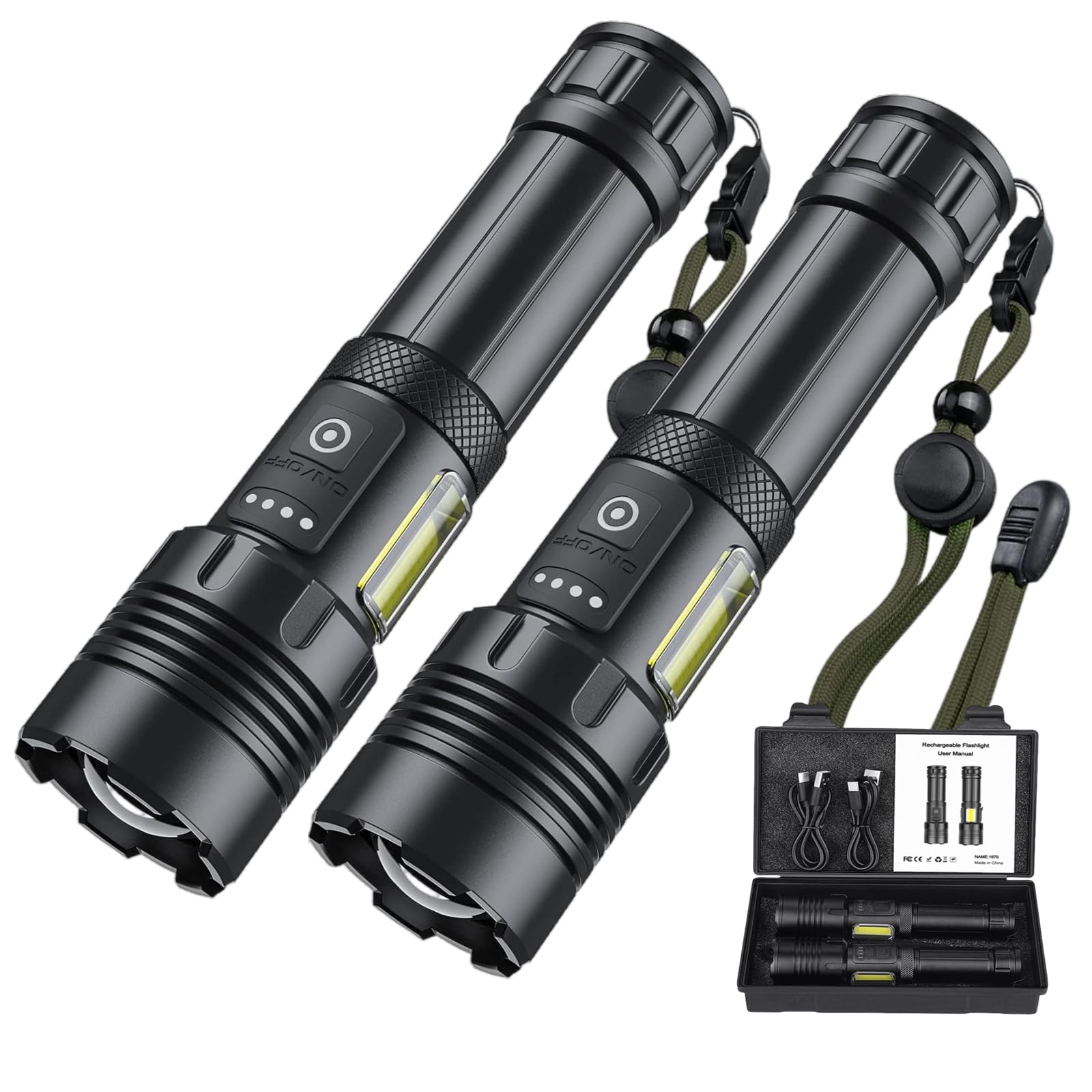 Wssbond Flashlights High Lumens 2 Pack, 990,000 Lumen Rechargeable Flashlight Super Bright Flash Light With Red Light,Cob Work Light,Ipx6 Waterproof Powerful Flashlight For Home Camping Disaster (2)