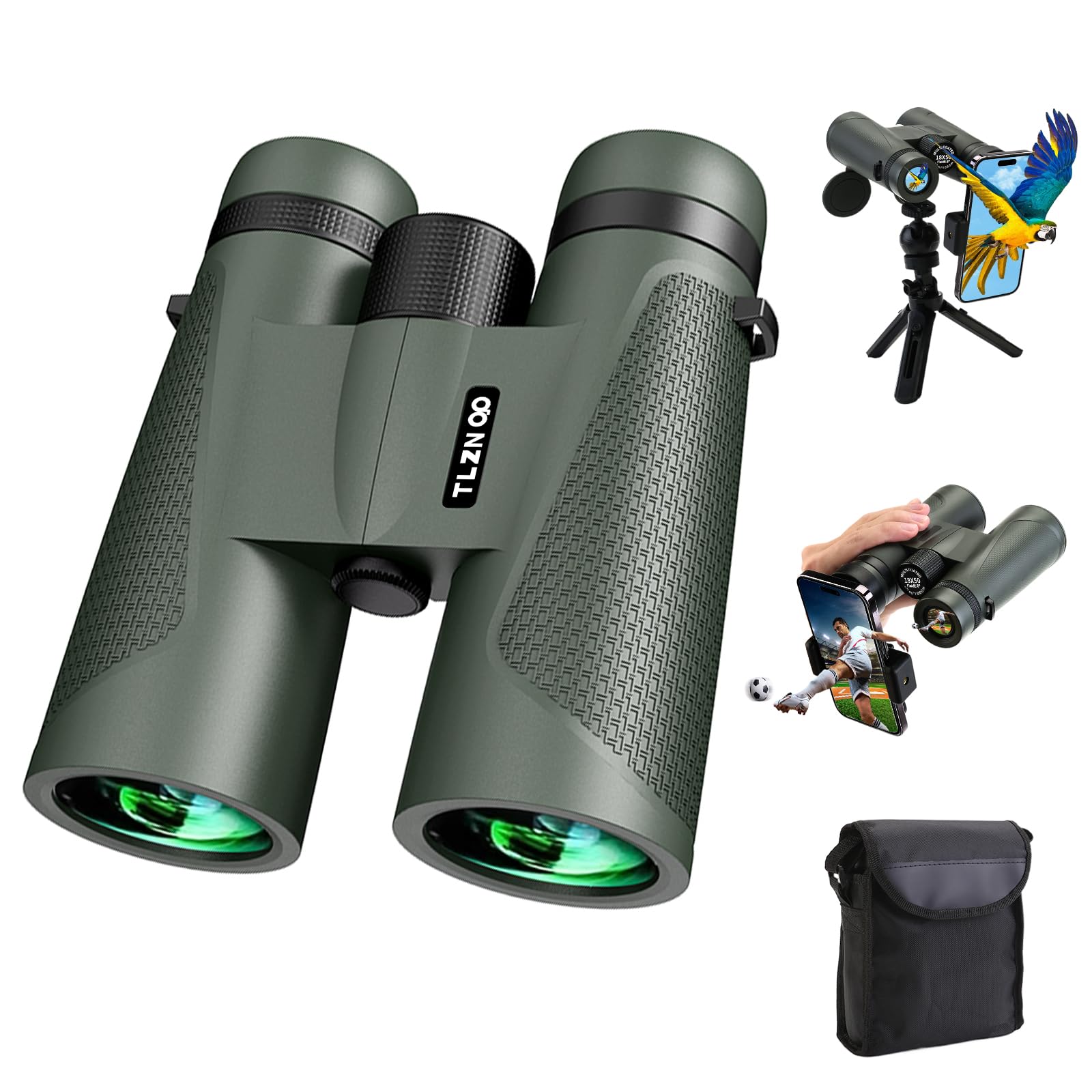 Tlzn Po Tlzn Op Adjustable 18×50 Hd High-Powered Adult Binoculars With Phone Adapter And Tripod - Durable, Waterproof - Ideal For Stargazing, Bird Watching, Travel, Hunting
