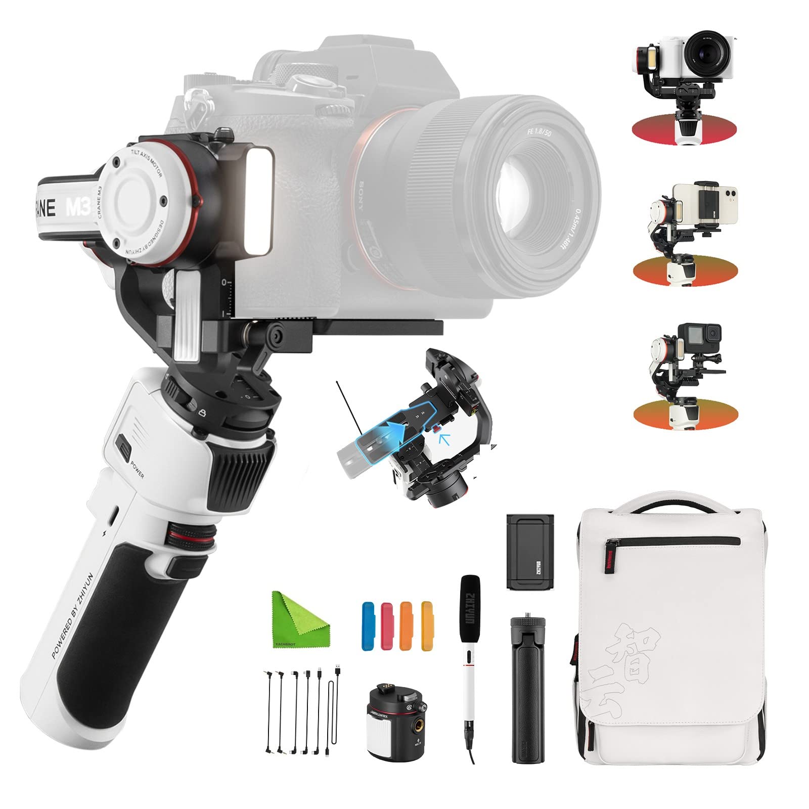 Zhiyun Crane M3 Pro Version 3-Axis Handheld Gimbal Stabilizer For Mirrorless Cameras, Compatible With Sony A6600, A6100, A6000, Rx100 M7, Gx85, For Gopro Hero10/9/8 5/6/7,Iphone 13 12 Xs-Pro Max